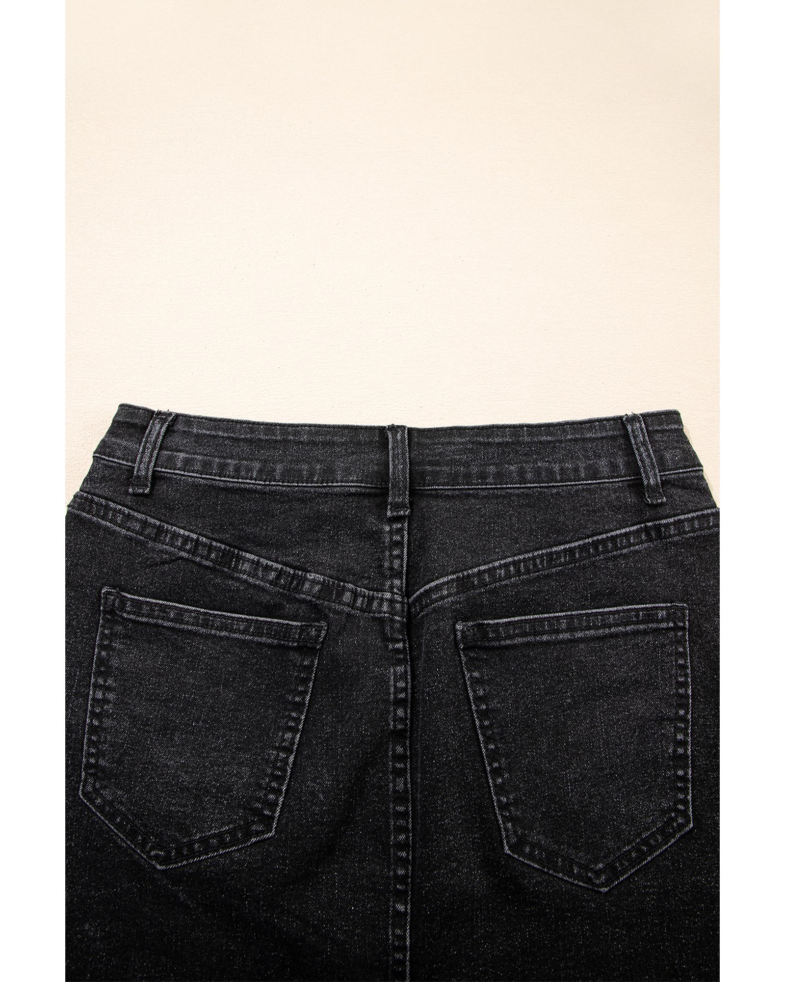 Carbon Grey Mineral Wash Ripped Raw Hem Denim Mini Skirt - 6 US