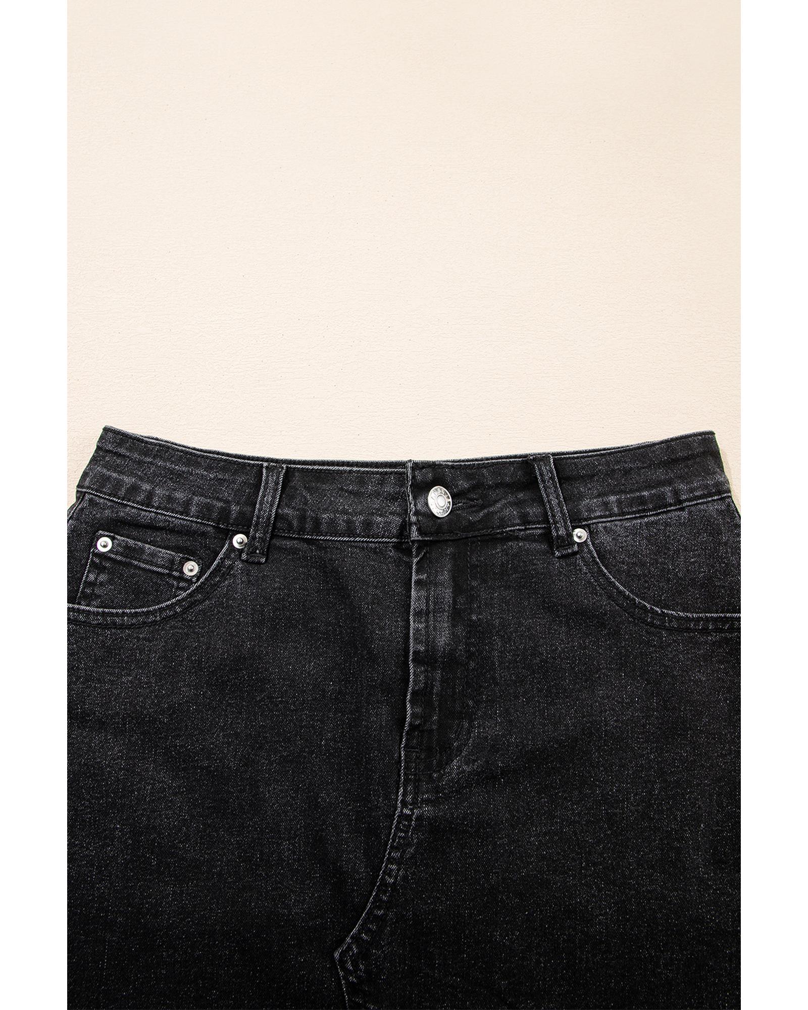 Carbon Grey Mineral Wash Ripped Raw Hem Denim Mini Skirt - 6 US