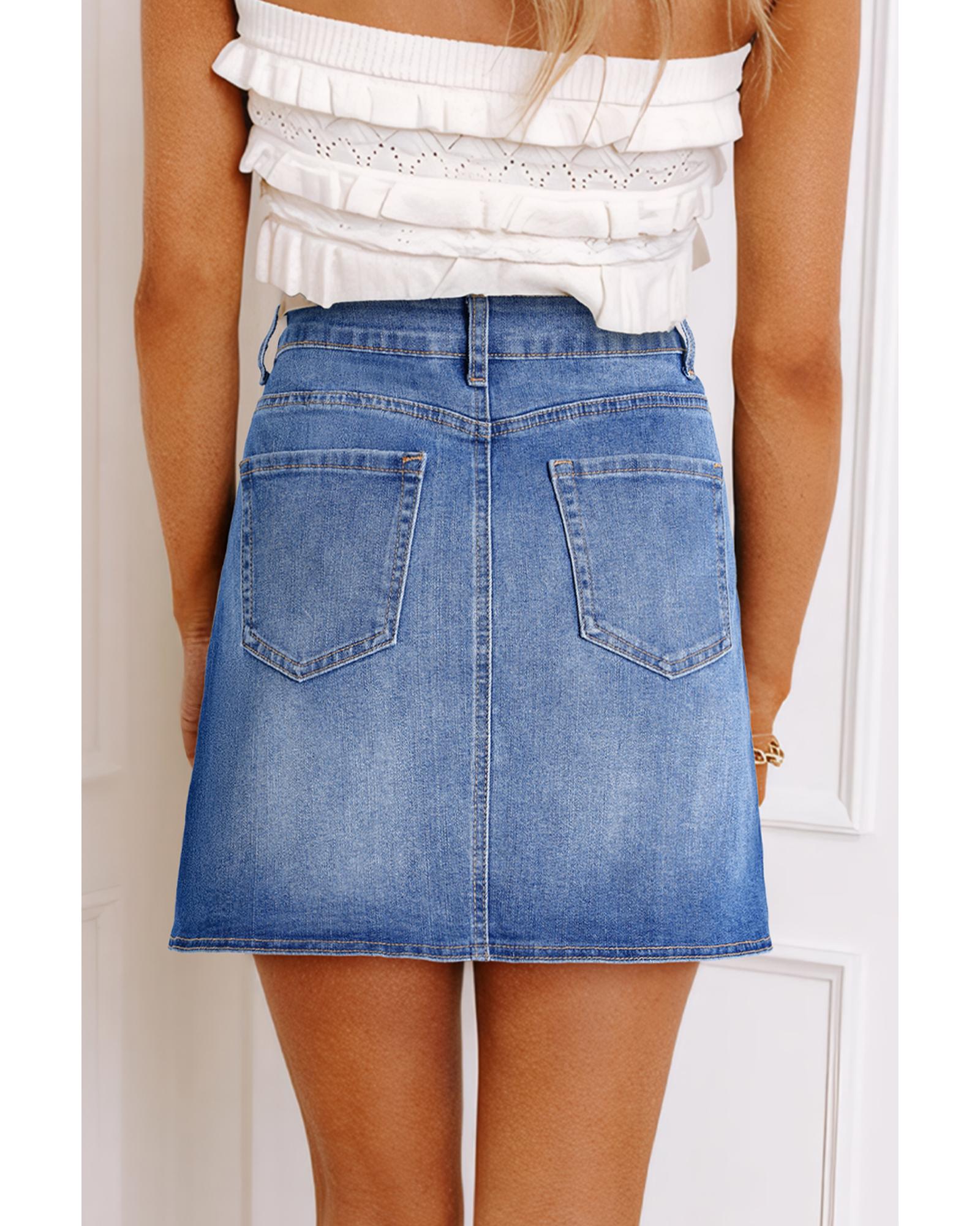 Ashleigh Blue Wrapped Crossed Waist Denim Mini Skirt - L