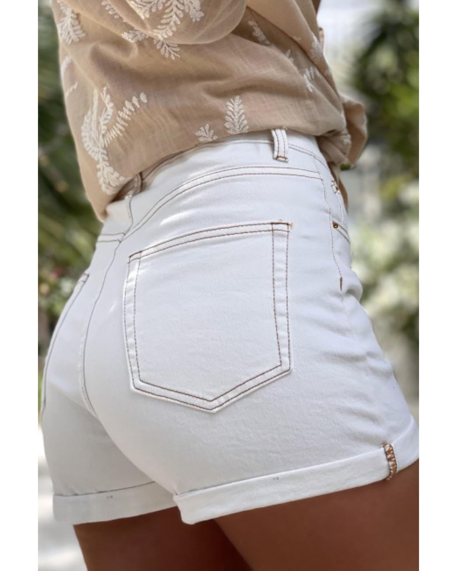 White Asymmetric Waist Design Stylish Denim Shorts - 10 US