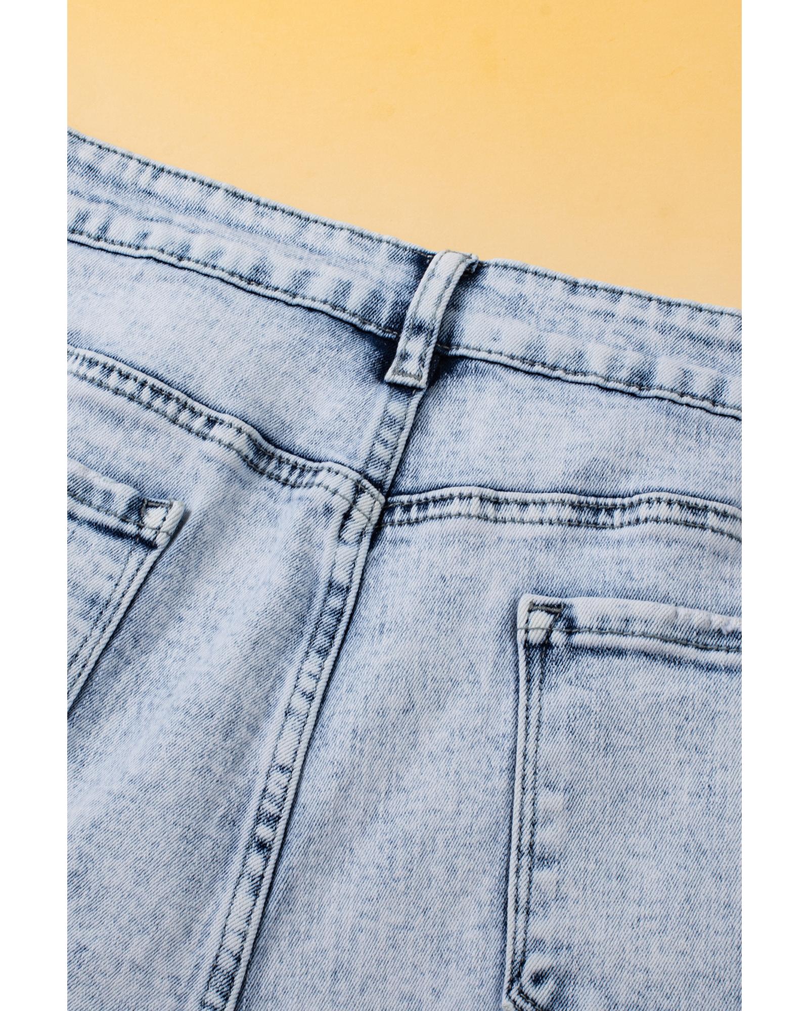 Light Blue Acid Wash Crossed Raw Edge Denim Shorts - 12 US