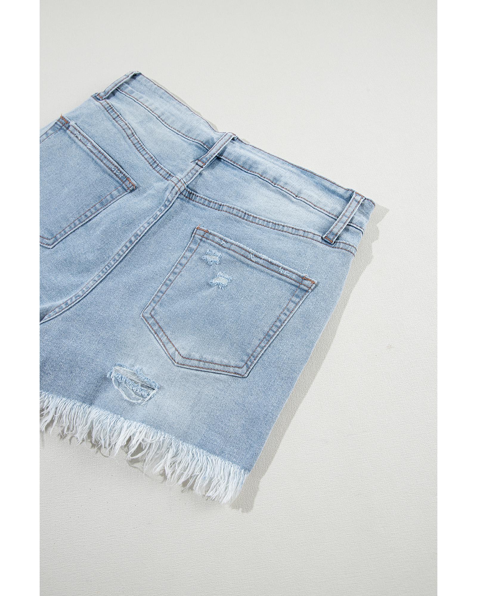 Light Blue Distressed Ripped Raw Hem High Waist Denim Shorts - 6 US