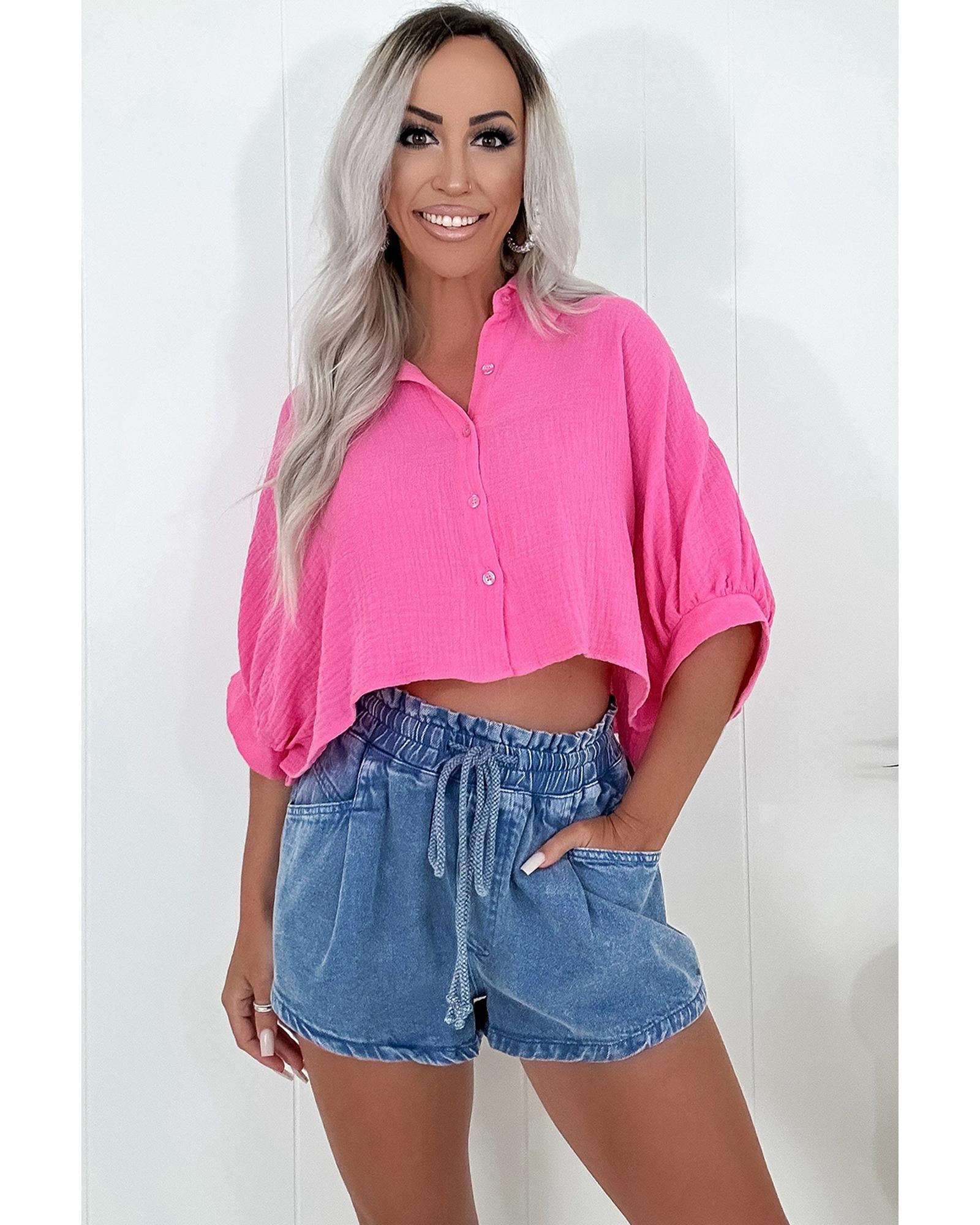 Ashleigh Blue Drawstring High Waist Casual Denim Shorts with Pockets - 10 US