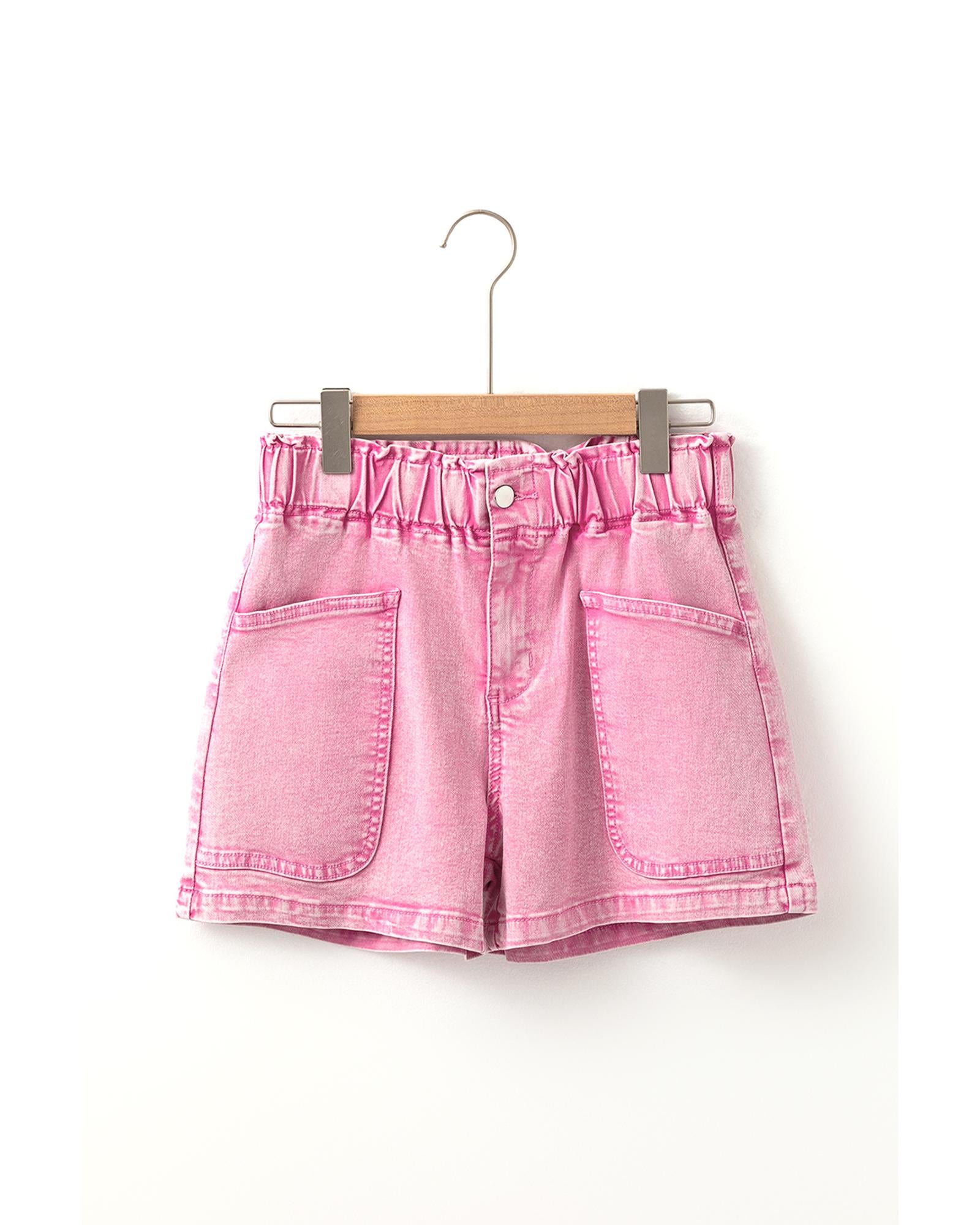Strawberry Pink Elastic High Waisted Denim Shorts - 12 US