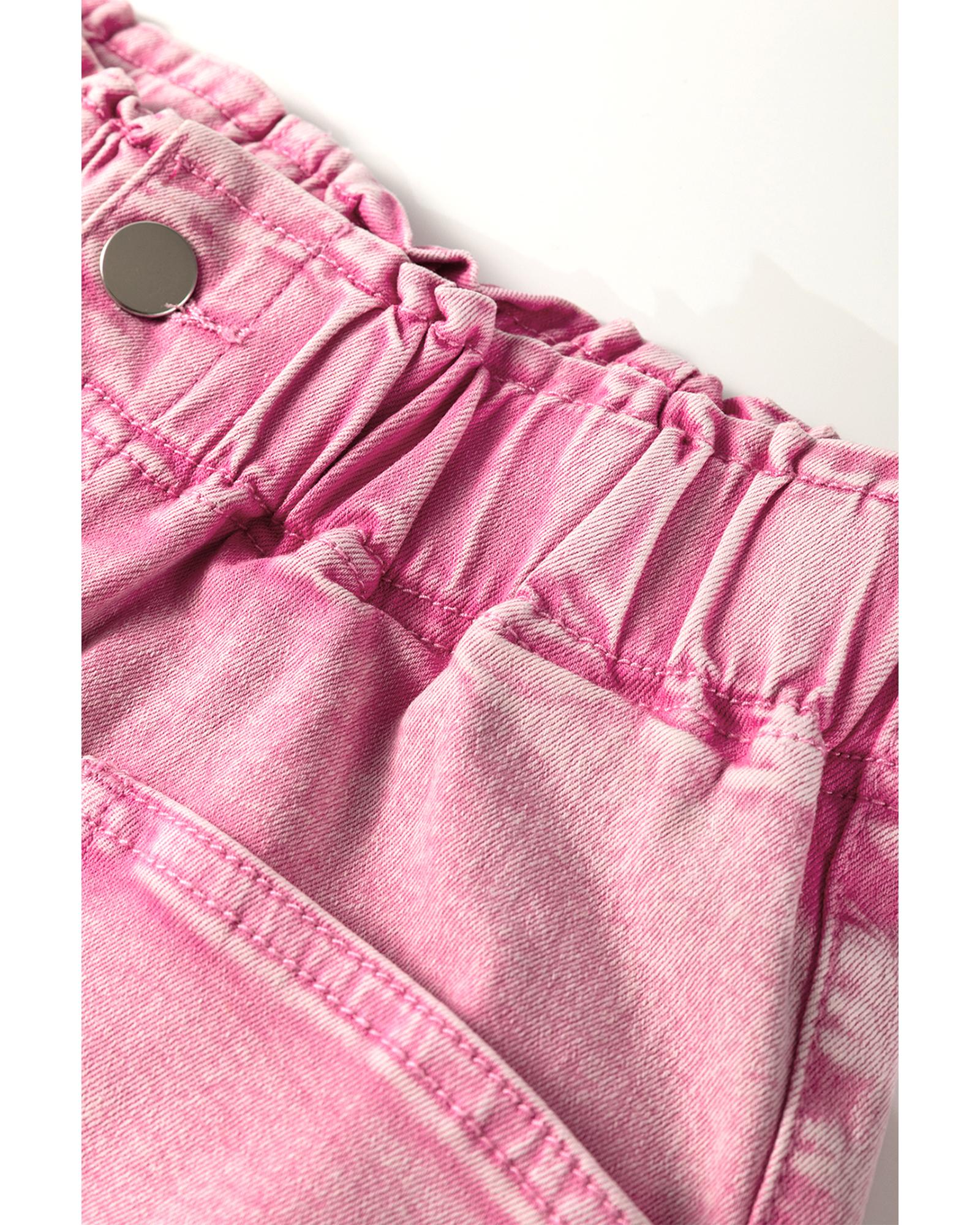Strawberry Pink Elastic High Waisted Denim Shorts - 12 US