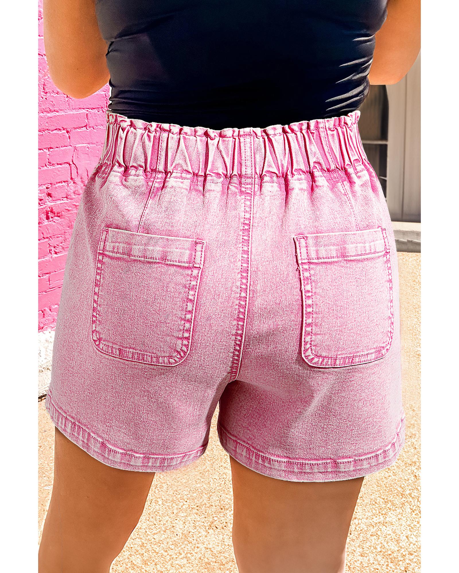 Strawberry Pink Elastic High Waisted Denim Shorts - 12 US