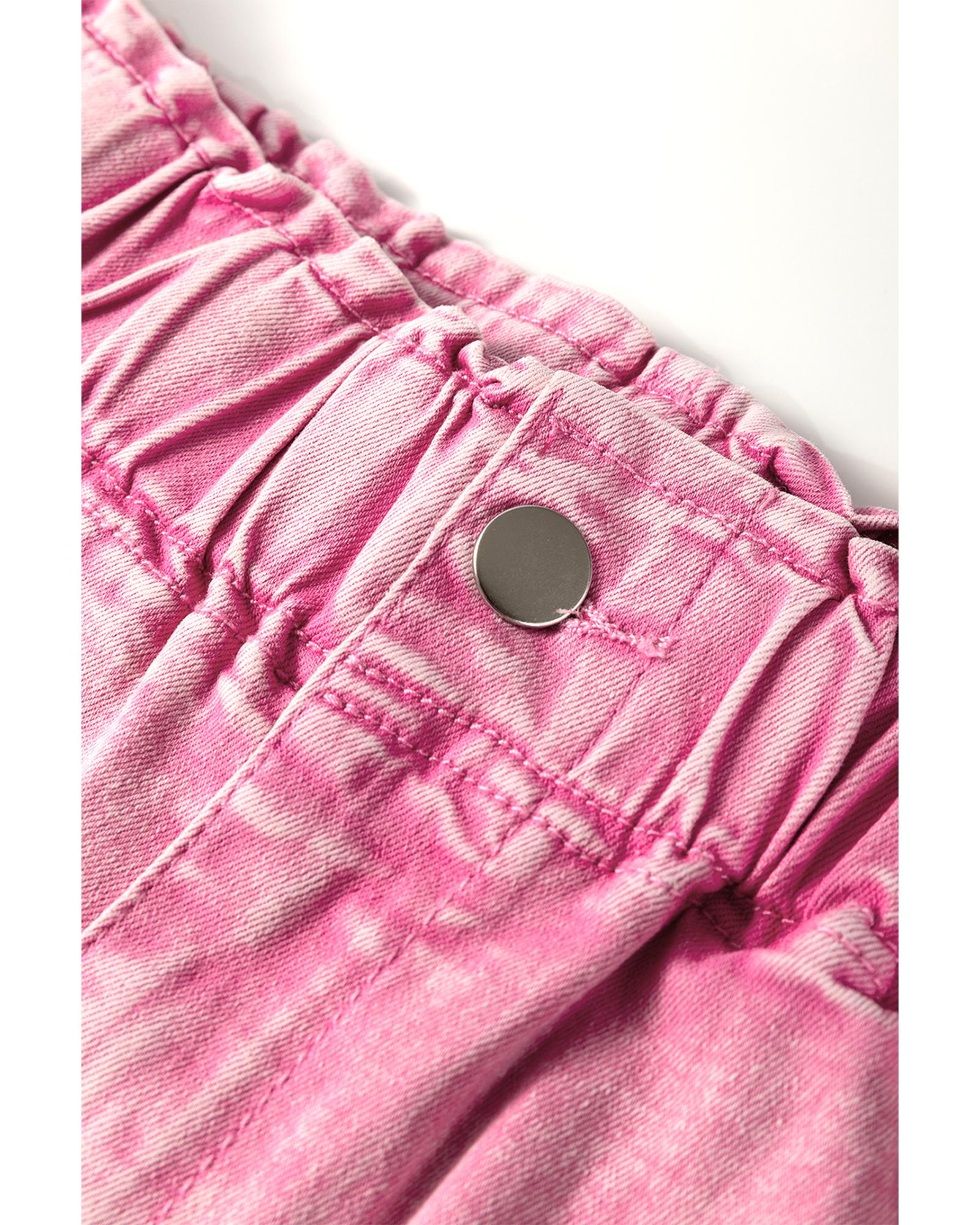 Strawberry Pink Elastic High Waisted Denim Shorts - 12 US