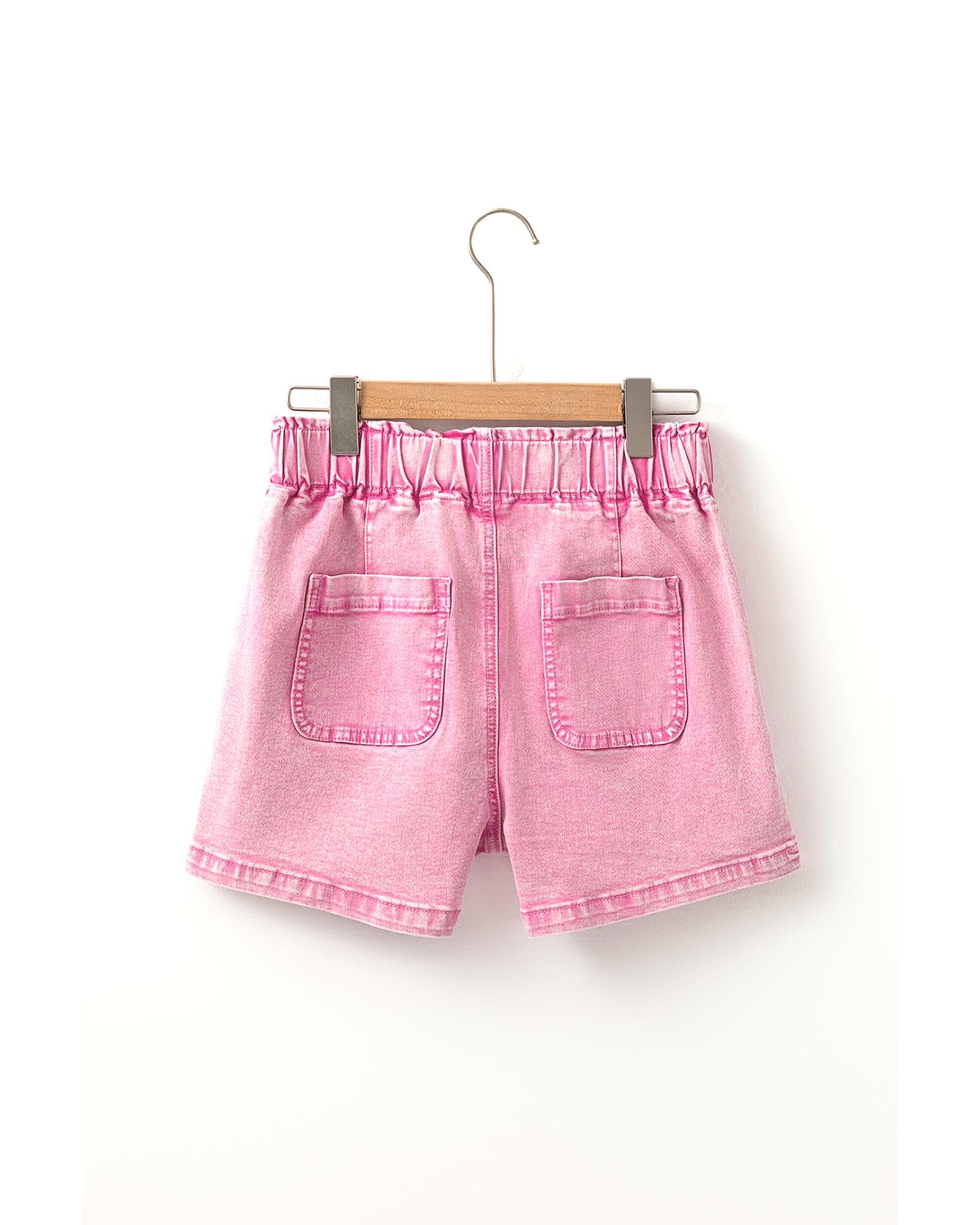 Strawberry Pink Elastic High Waisted Denim Shorts - 12 US
