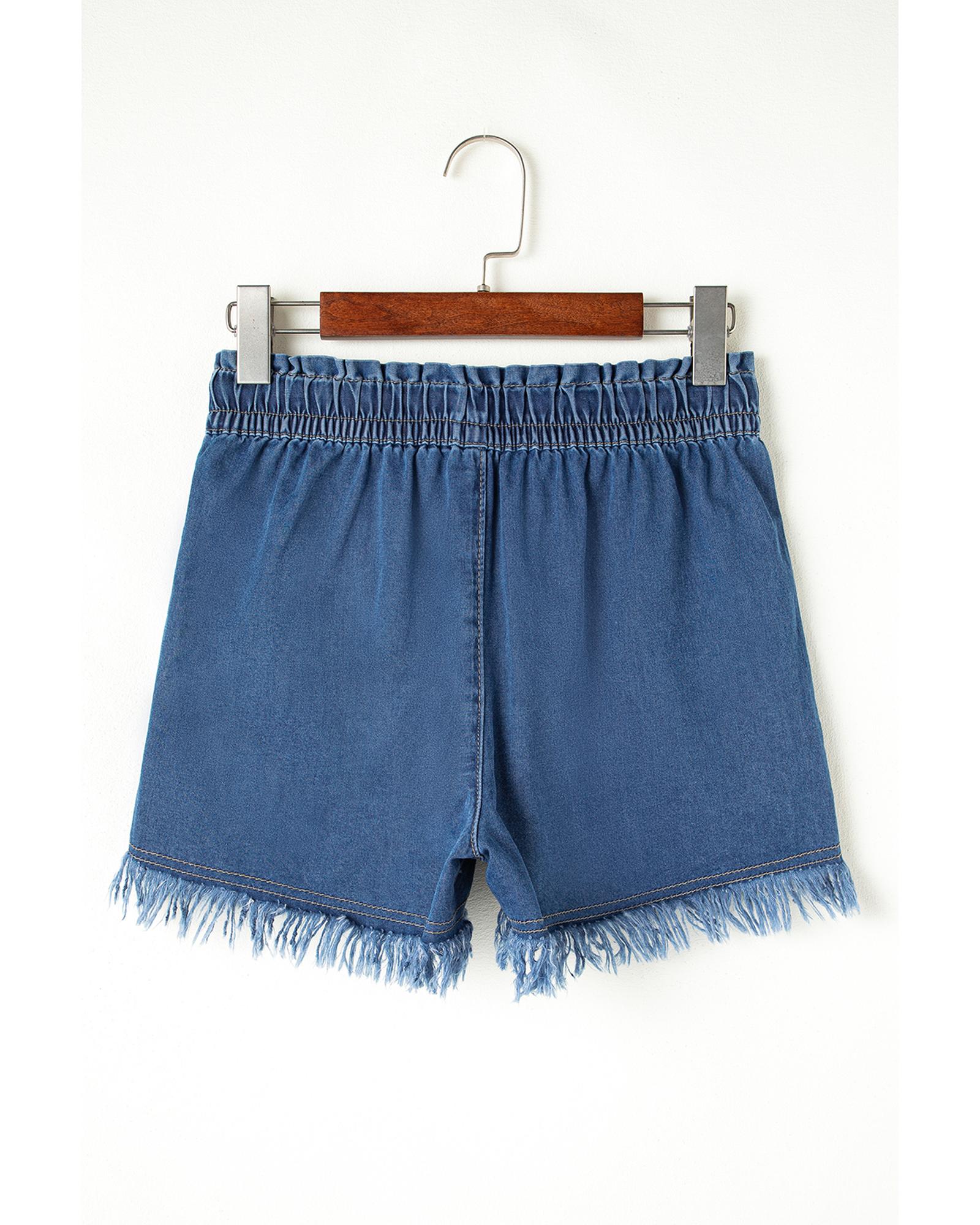 Ashleigh Blue Raw Hem Drawstring High Waist Denim Shorts with Pockets - 10 US