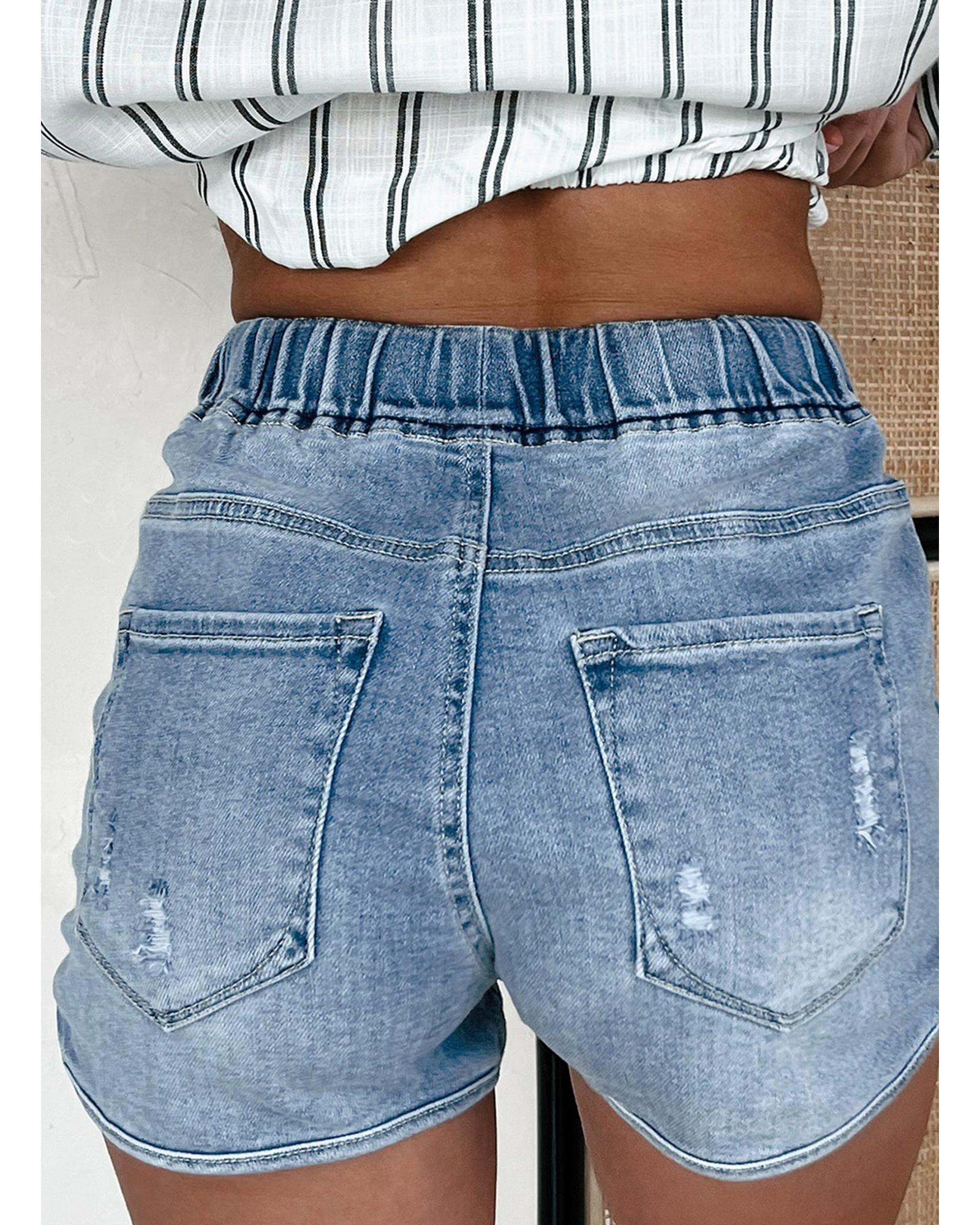 Myosotis Drawstring High Waist Distressed Denim Shorts - 12 US