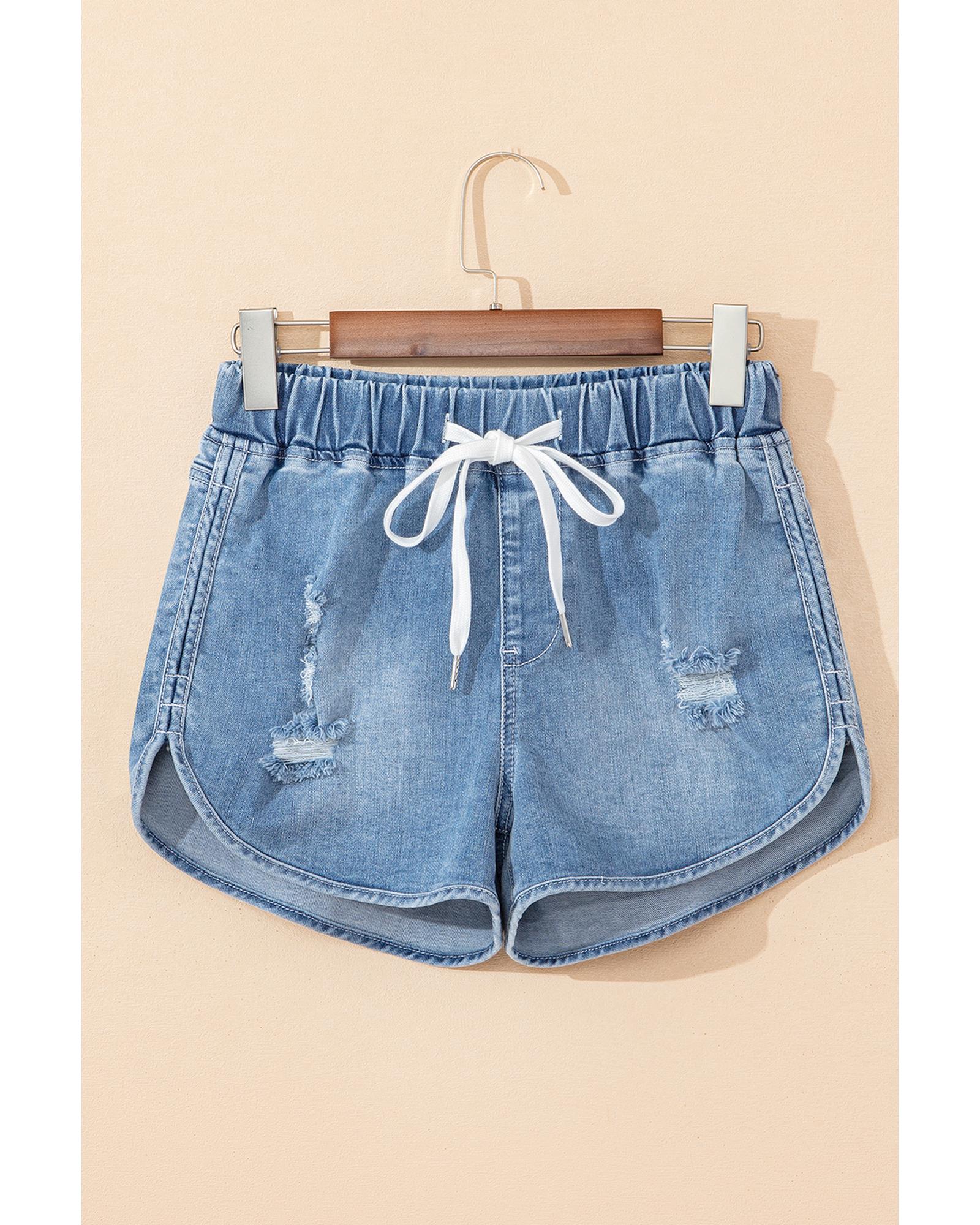 Myosotis Drawstring High Waist Distressed Denim Shorts - 16 US