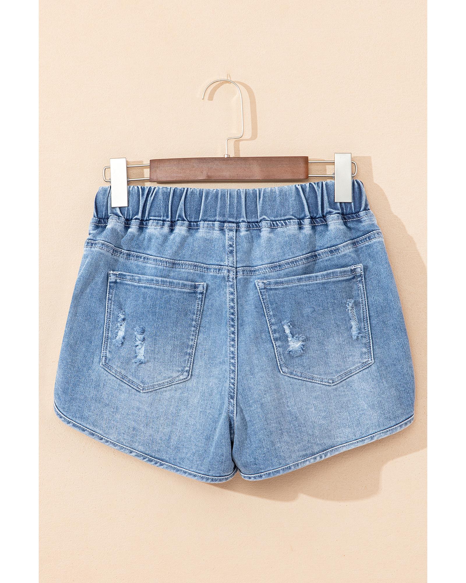 Myosotis Drawstring High Waist Distressed Denim Shorts - 16 US