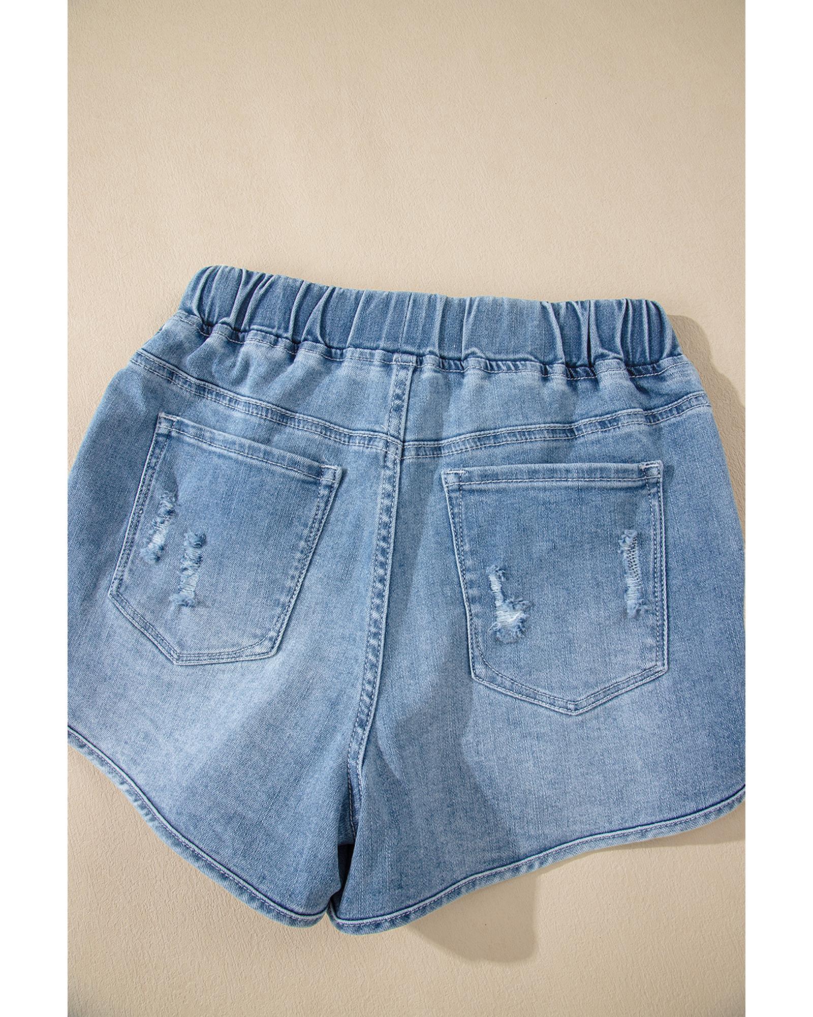 Myosotis Drawstring High Waist Distressed Denim Shorts - 16 US