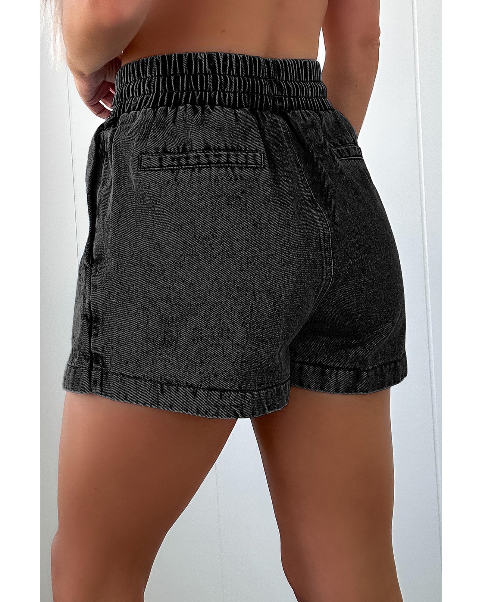 Black Drawstring High Waist Pocketed Denim Shorts - 12 US