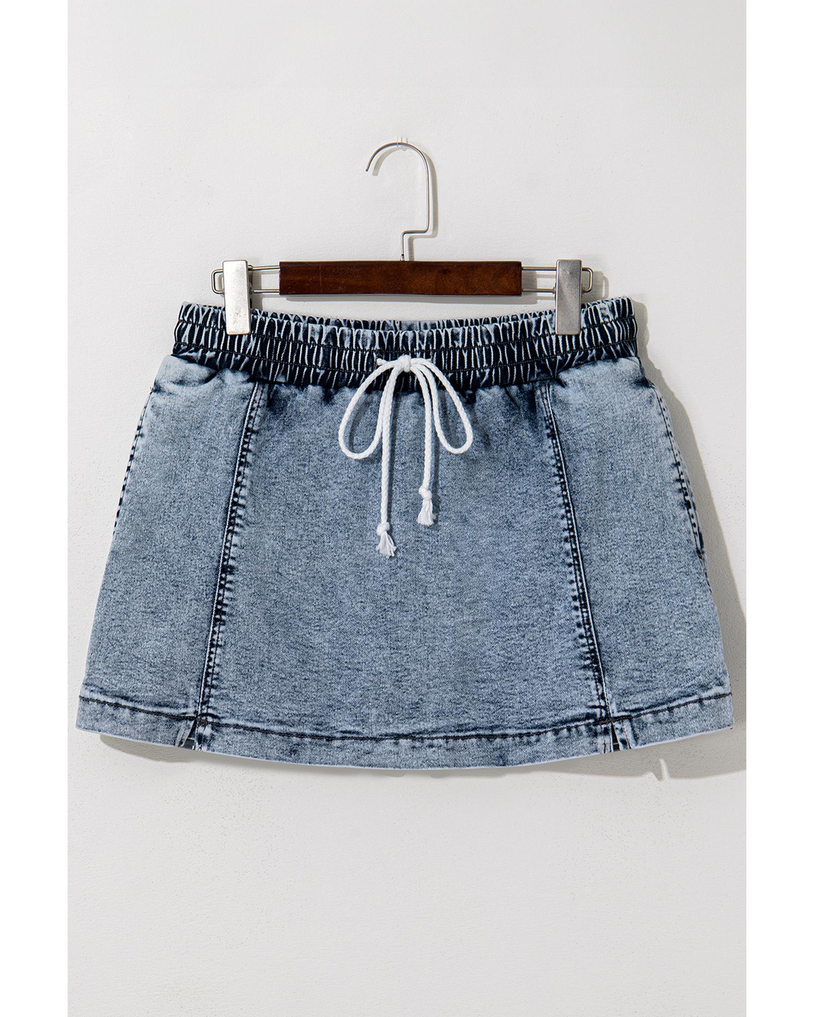 Dusk Blue Drawstring High Waist Pocketed Denim Shorts - 10 US