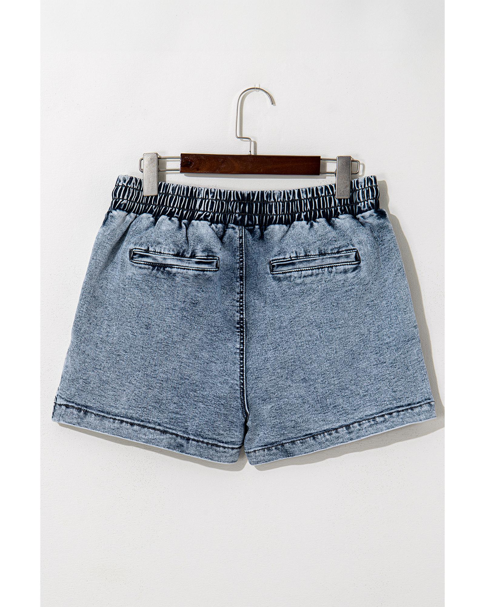 Dusk Blue Drawstring High Waist Pocketed Denim Shorts - 10 US