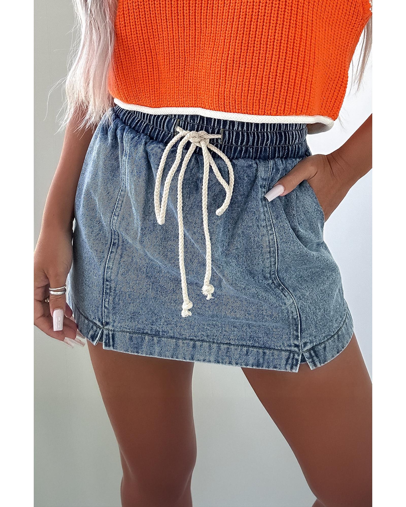 Dusk Blue Drawstring High Waist Pocketed Denim Shorts - 12 US