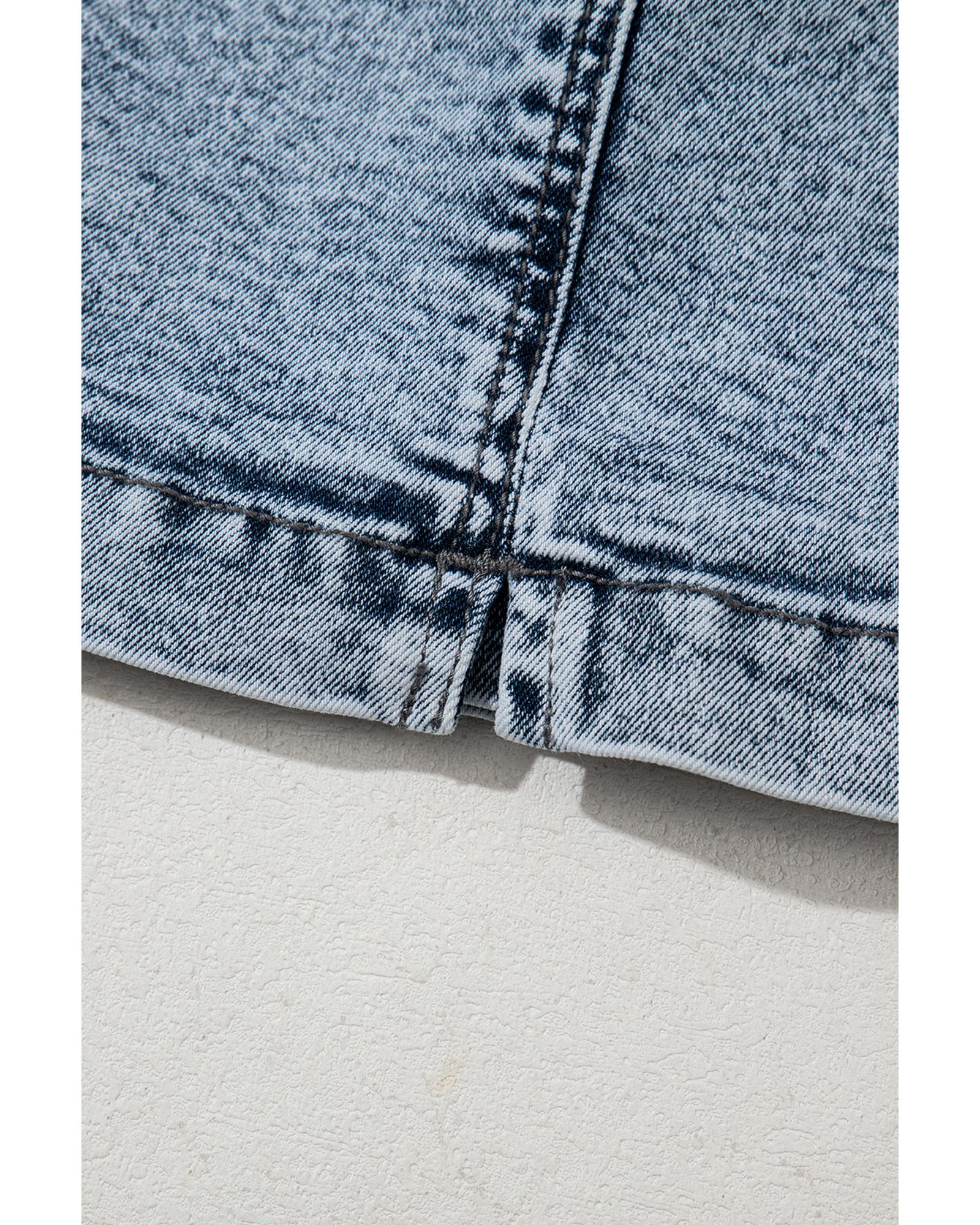 Dusk Blue Drawstring High Waist Pocketed Denim Shorts - 12 US