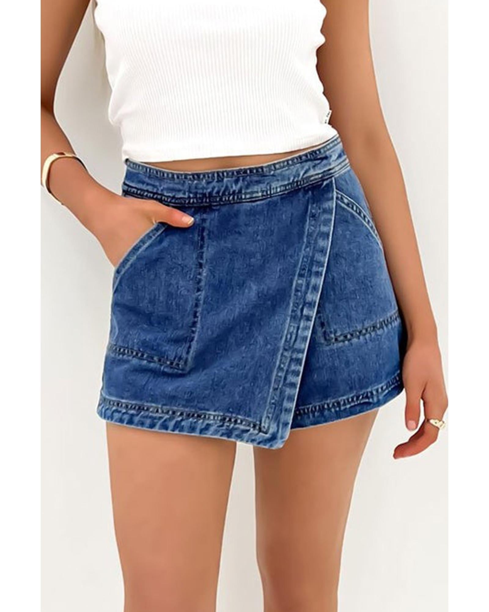 Ashleigh Blue Faux Wrapped Mini Denim Skort - 10 US