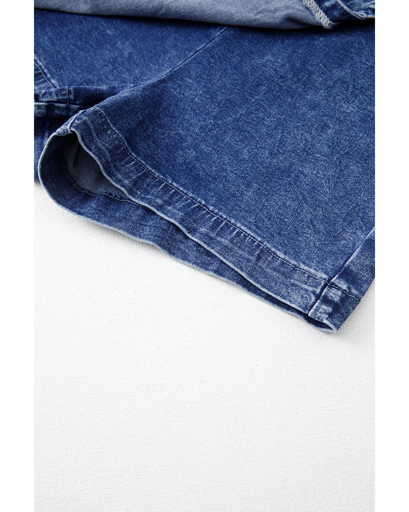 Sail Blue Acid Wash Asymmetric Twisted Wrapped Zipped Denim Skort - 12 US