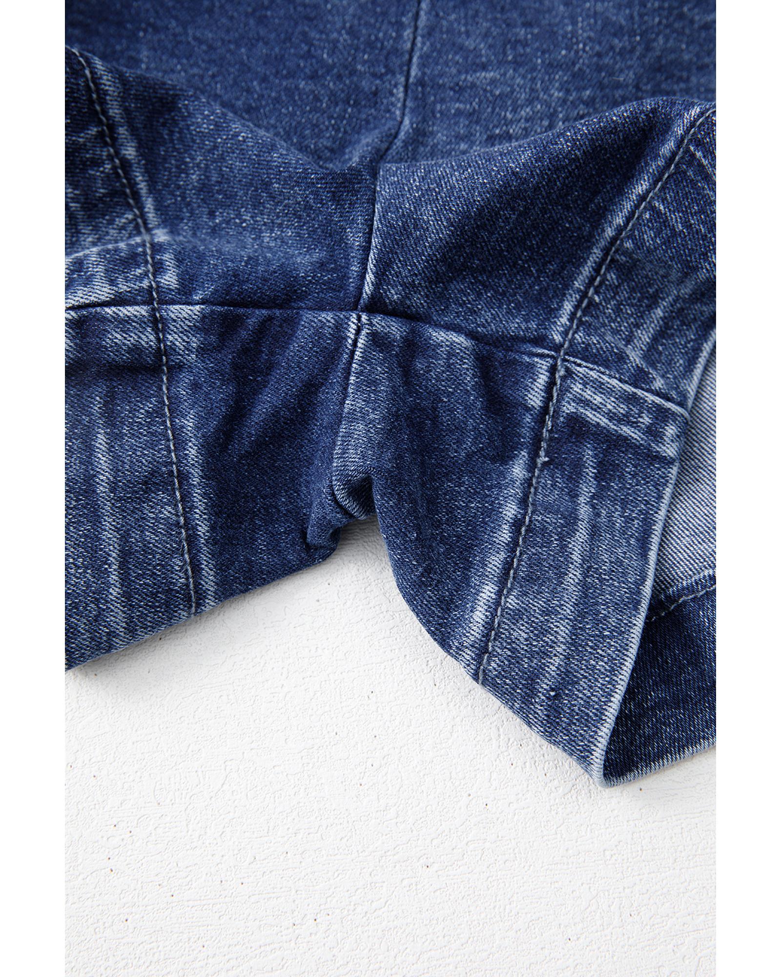 Sail Blue Acid Wash Asymmetric Twisted Wrapped Zipped Denim Skort - 12 US