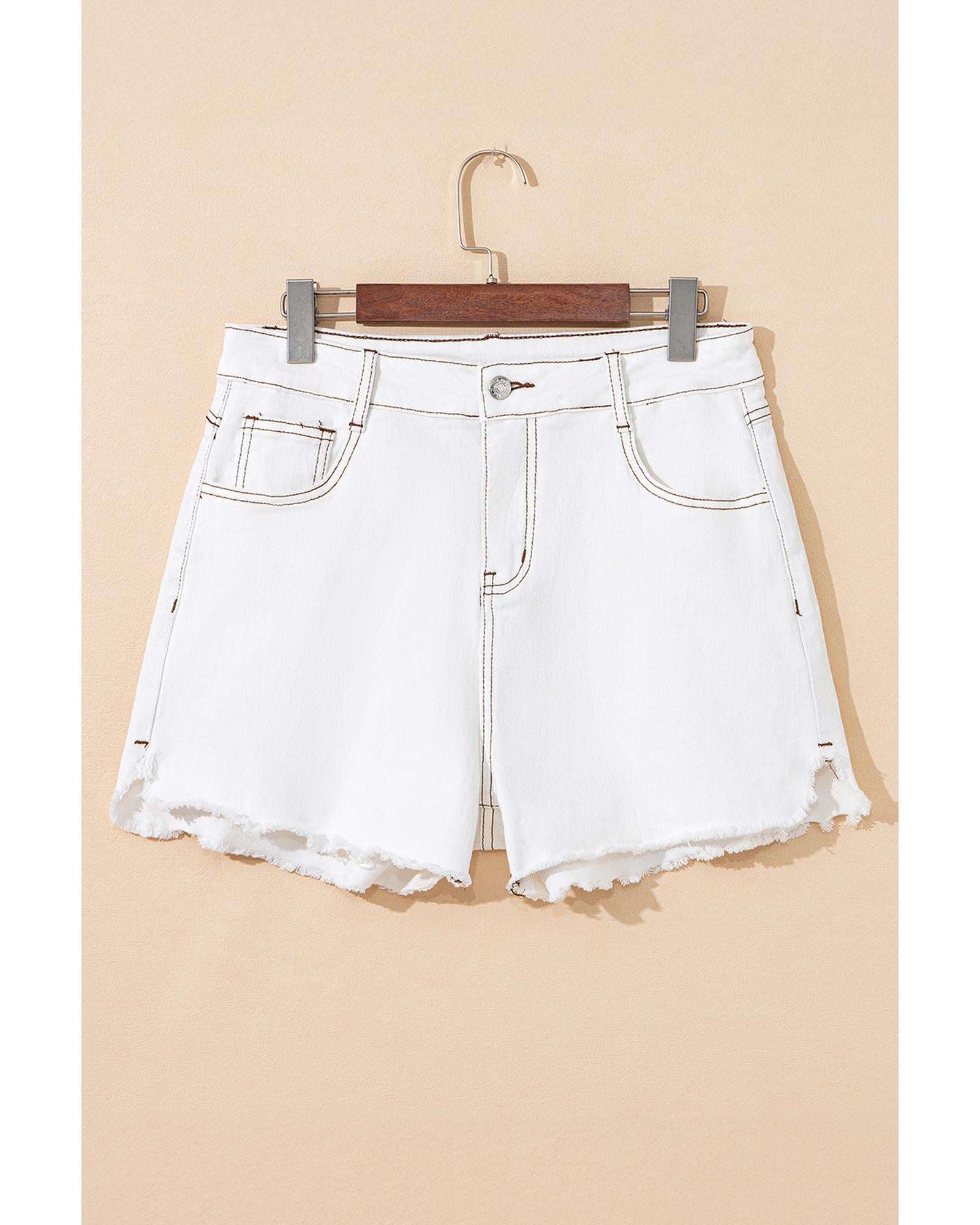 White Raw Hem High Waist Denim Shorts - 10 US