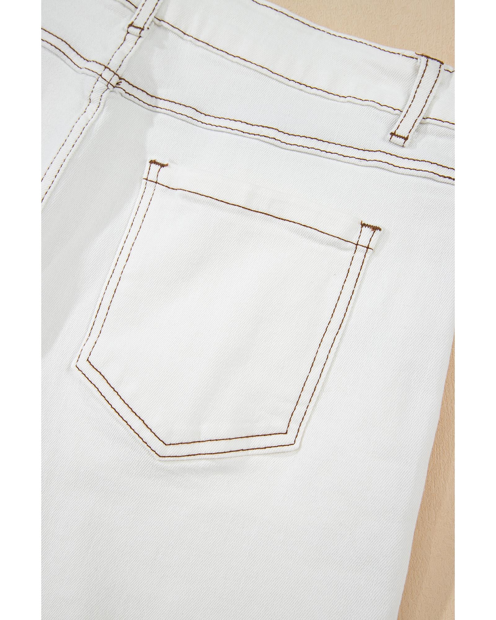 White Raw Hem High Waist Denim Shorts - 10 US