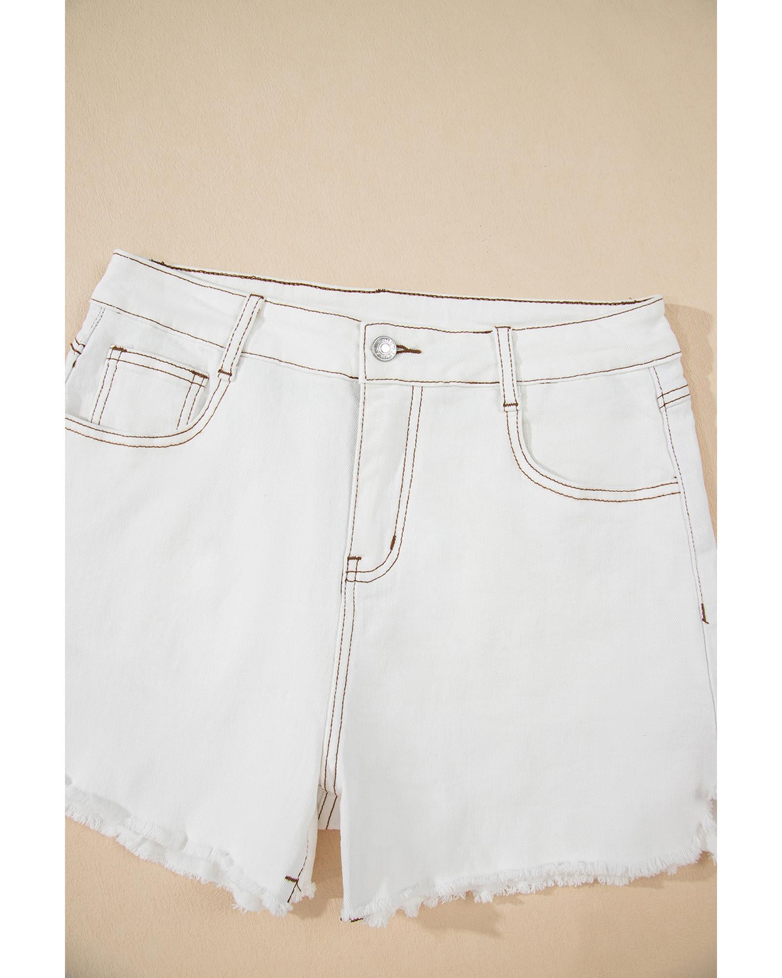 White Raw Hem High Waist Denim Shorts - 10 US