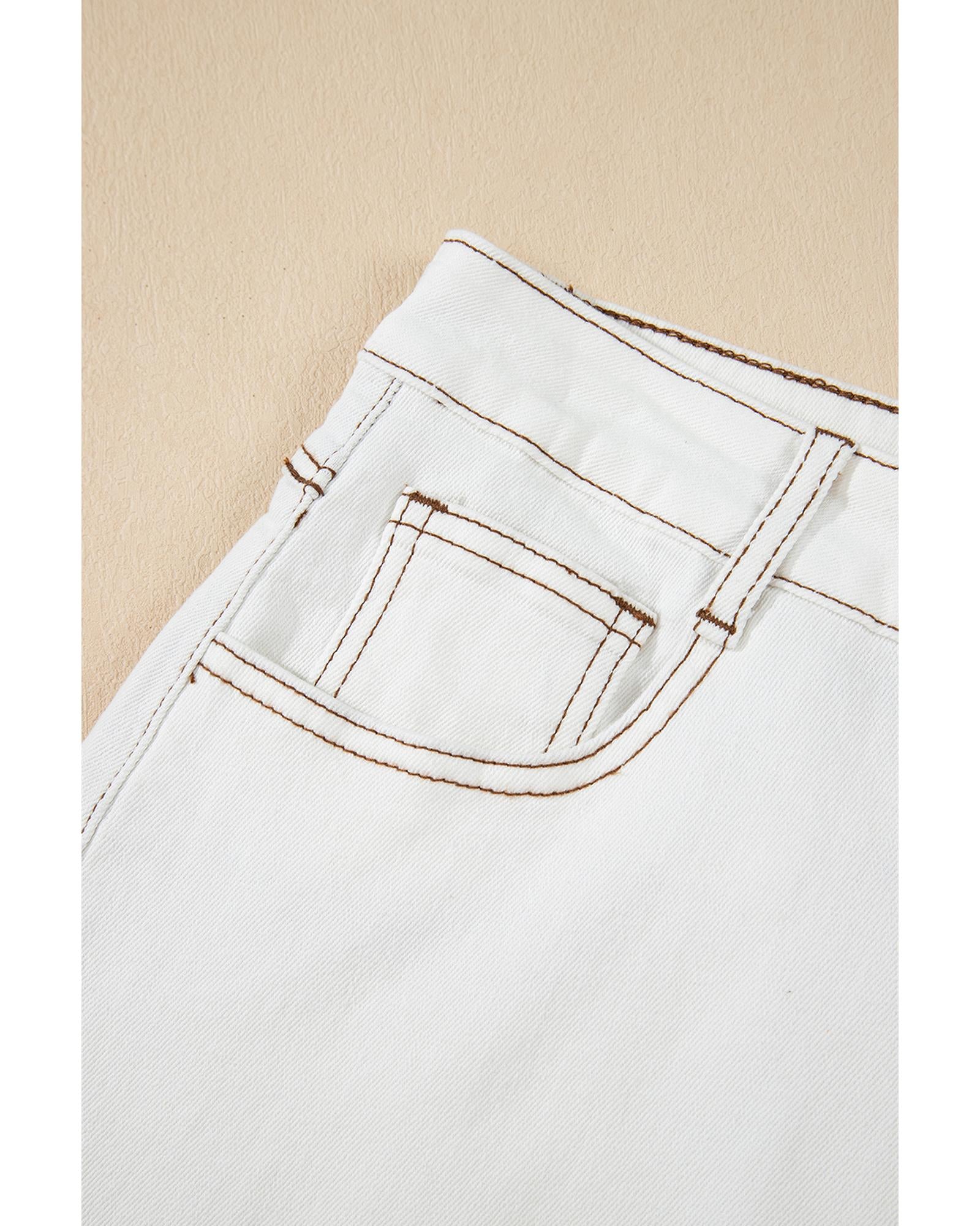 White Raw Hem High Waist Denim Shorts - 10 US