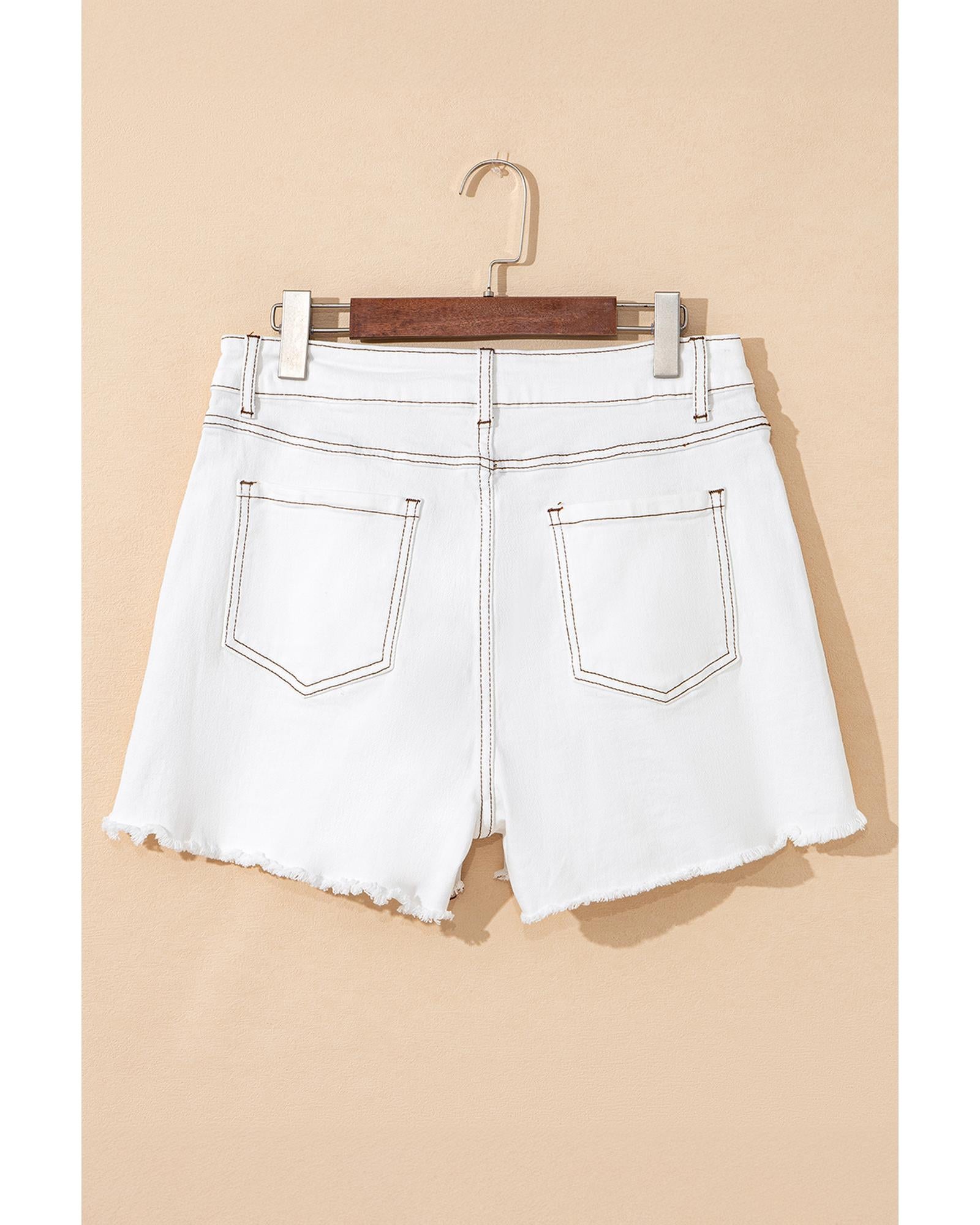 White Raw Hem High Waist Denim Shorts - 6 US