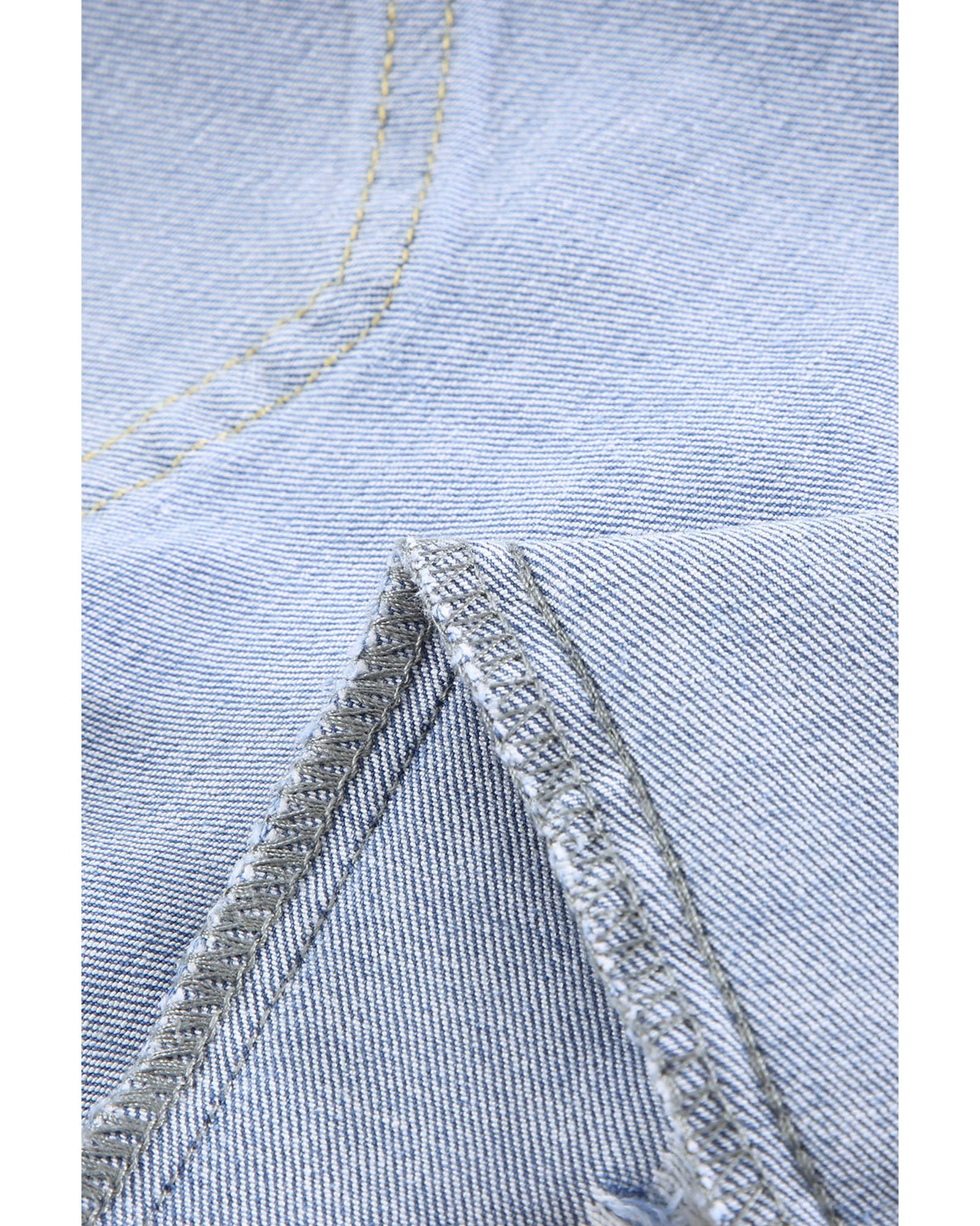 Sky Blue Ripped Tassel Bermuda Denim Shorts - M