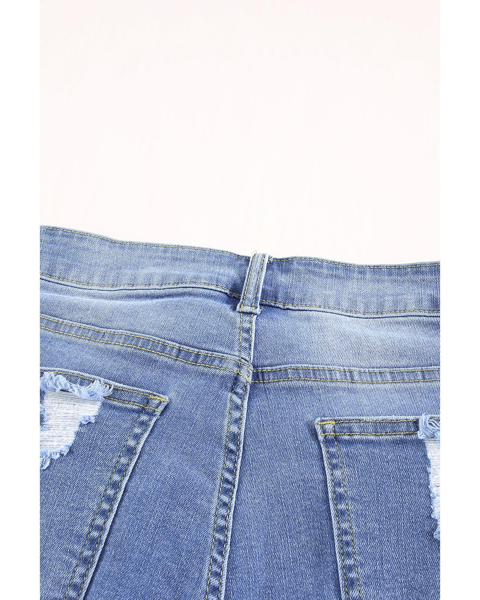 Sky Blue Ripped Tassel Bermuda Denim Shorts - M