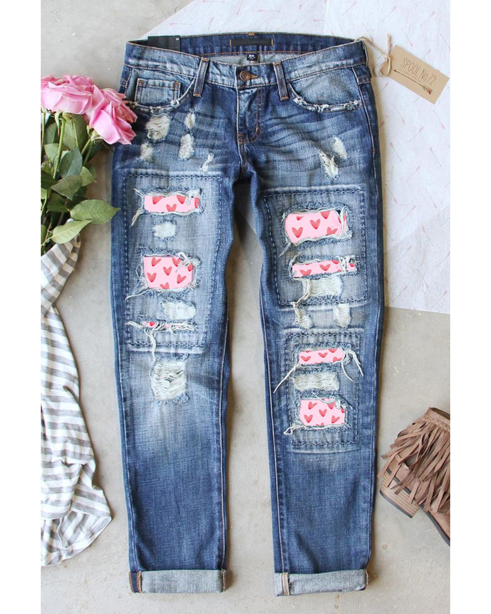 Azura Exchange Heart Patchwork Jeans - 16 US