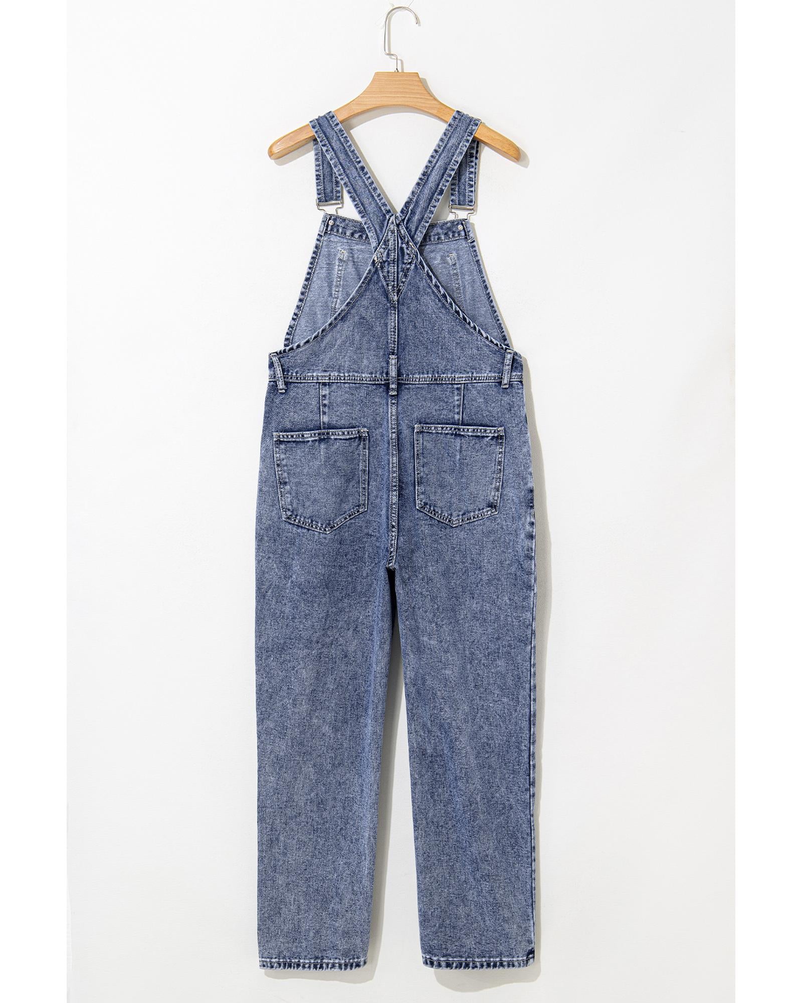 Sail Blue Denim Bib Straight Leg Jumpsuit with Pockets - M