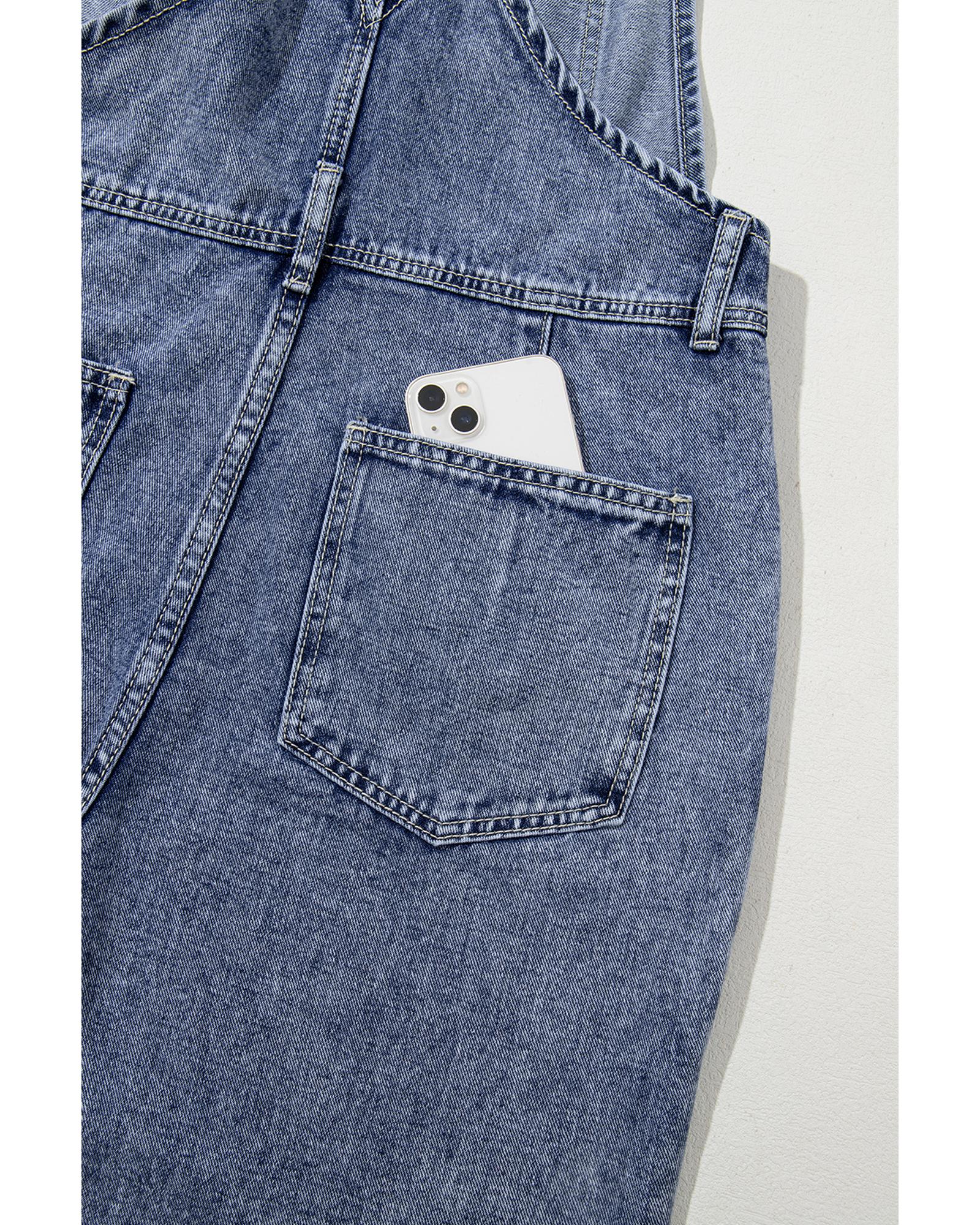 Sail Blue Denim Bib Straight Leg Jumpsuit with Pockets - S