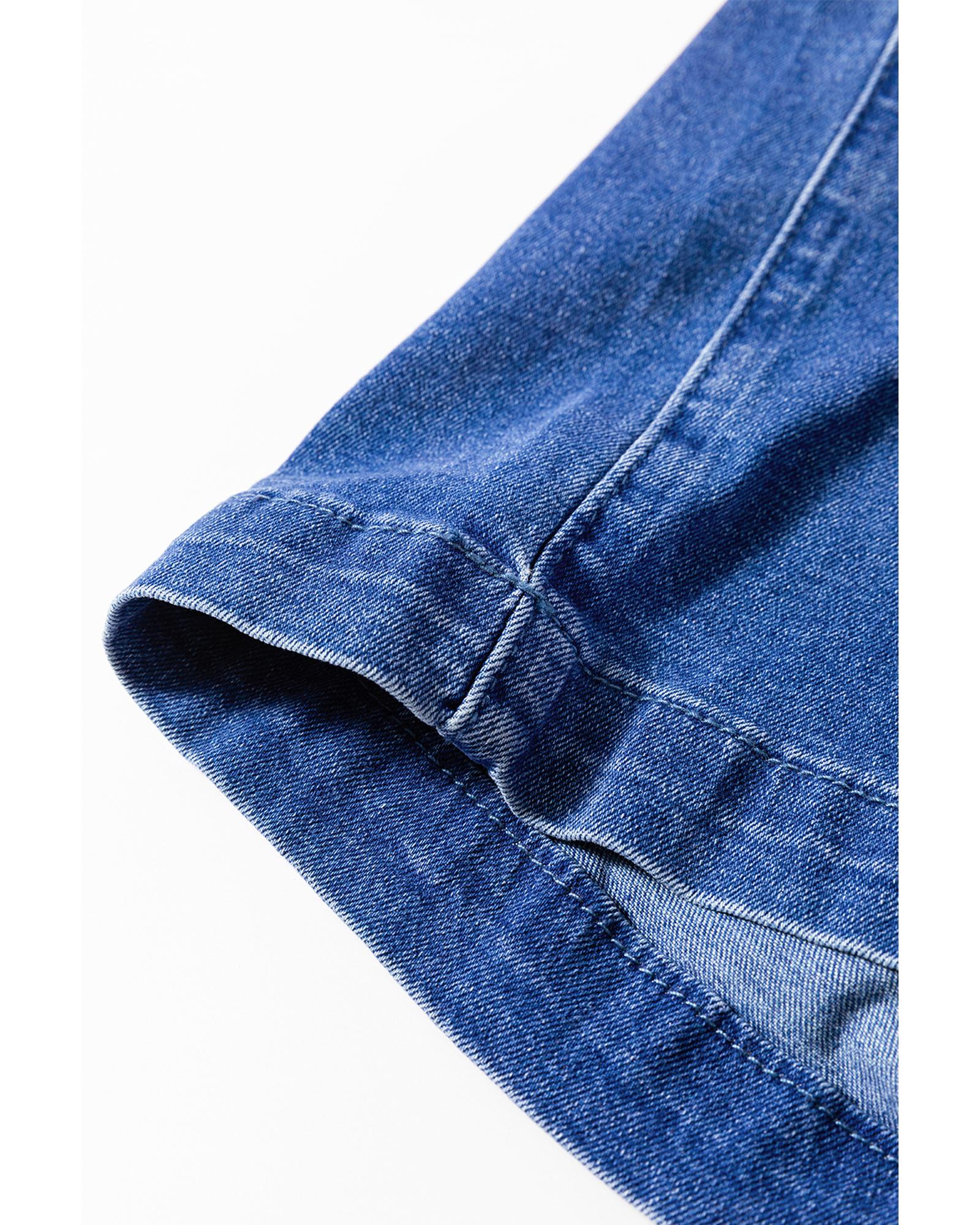 Prussian Blue Mineral Wash Knotted Strap Patched Pocket Wide Leg Denim Overalls - S