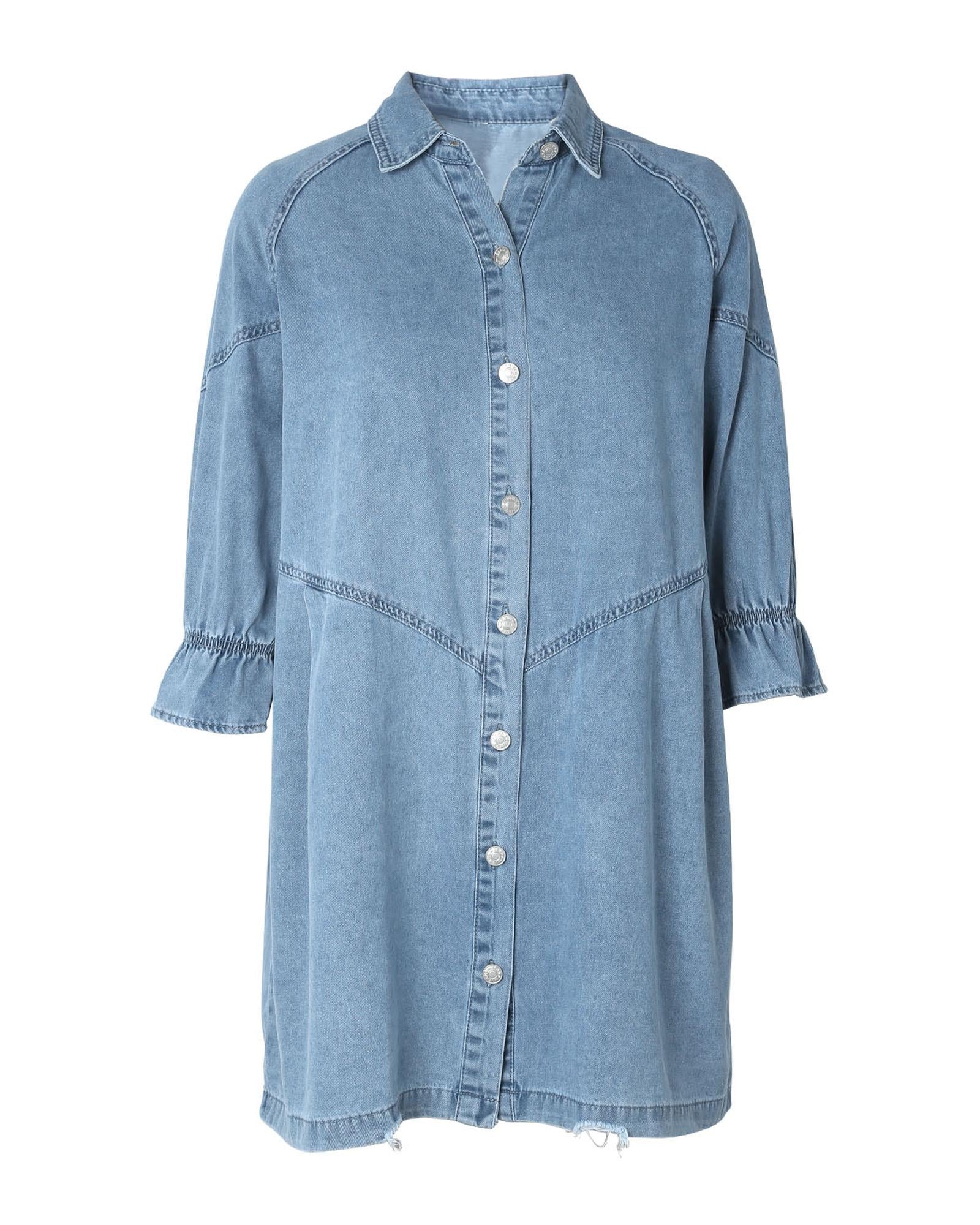 Azura Exchange Sky Blue Buttoned Long Sleeve Denim Mini Dress - M