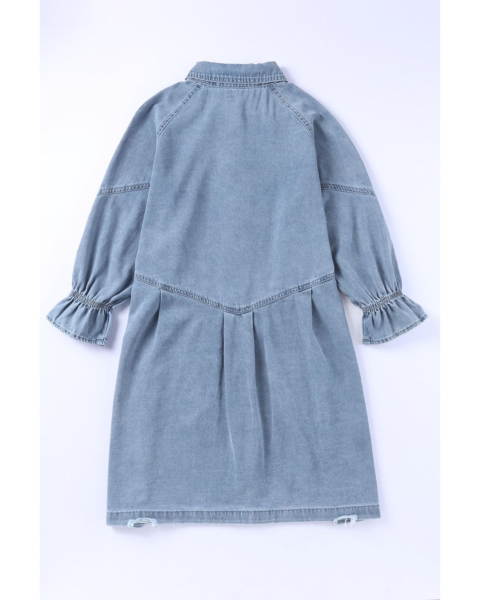 Azura Exchange Sky Blue Buttoned Long Sleeve Denim Mini Dress - M