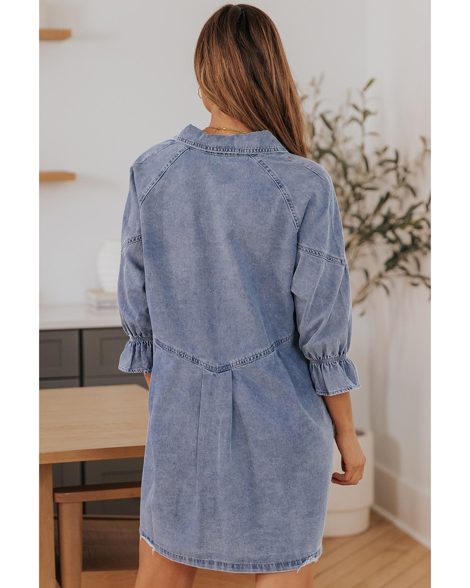 Azura Exchange Sky Blue Buttoned Long Sleeve Denim Mini Dress - M