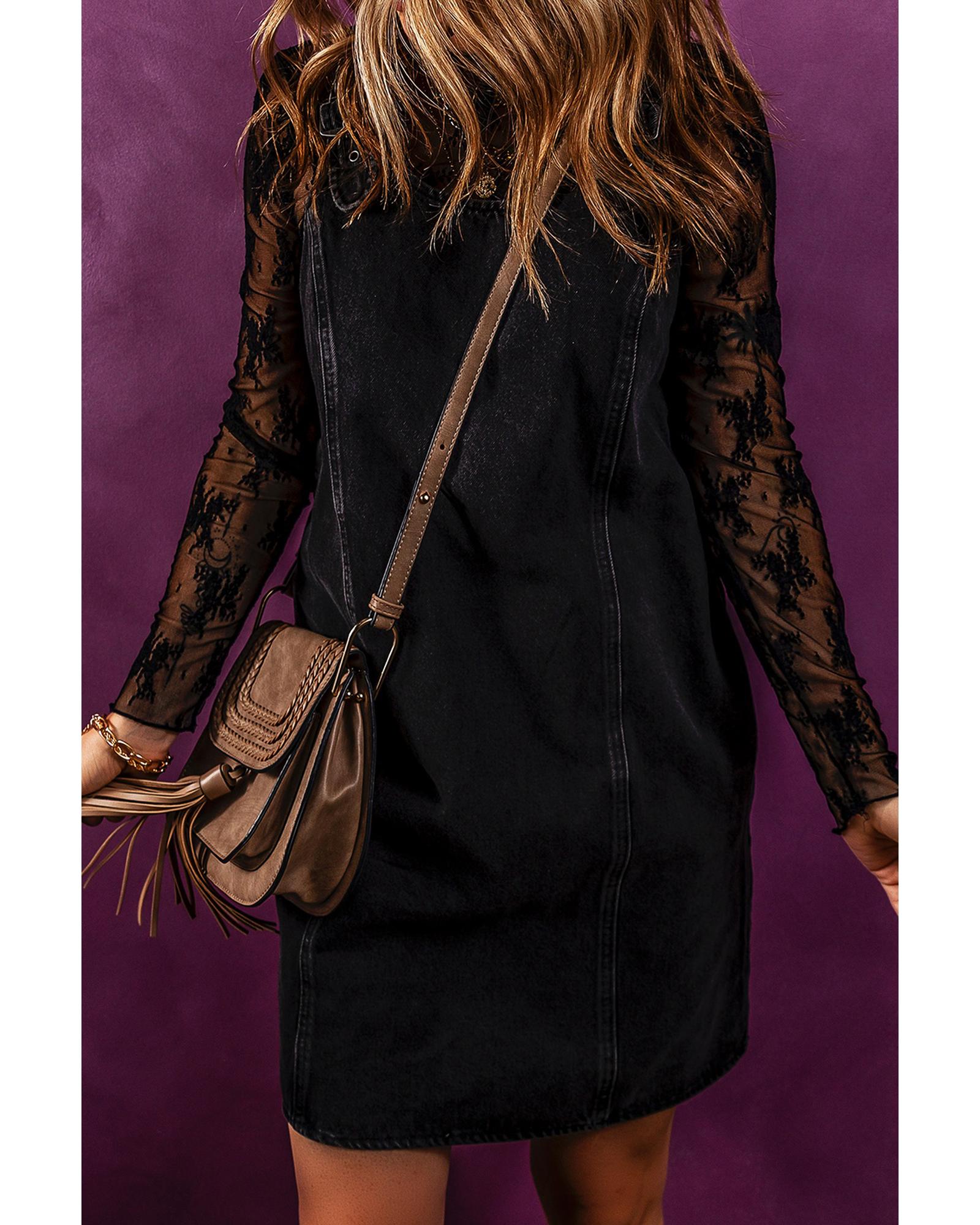 Black Sleeveless Shift Denim Dress - L