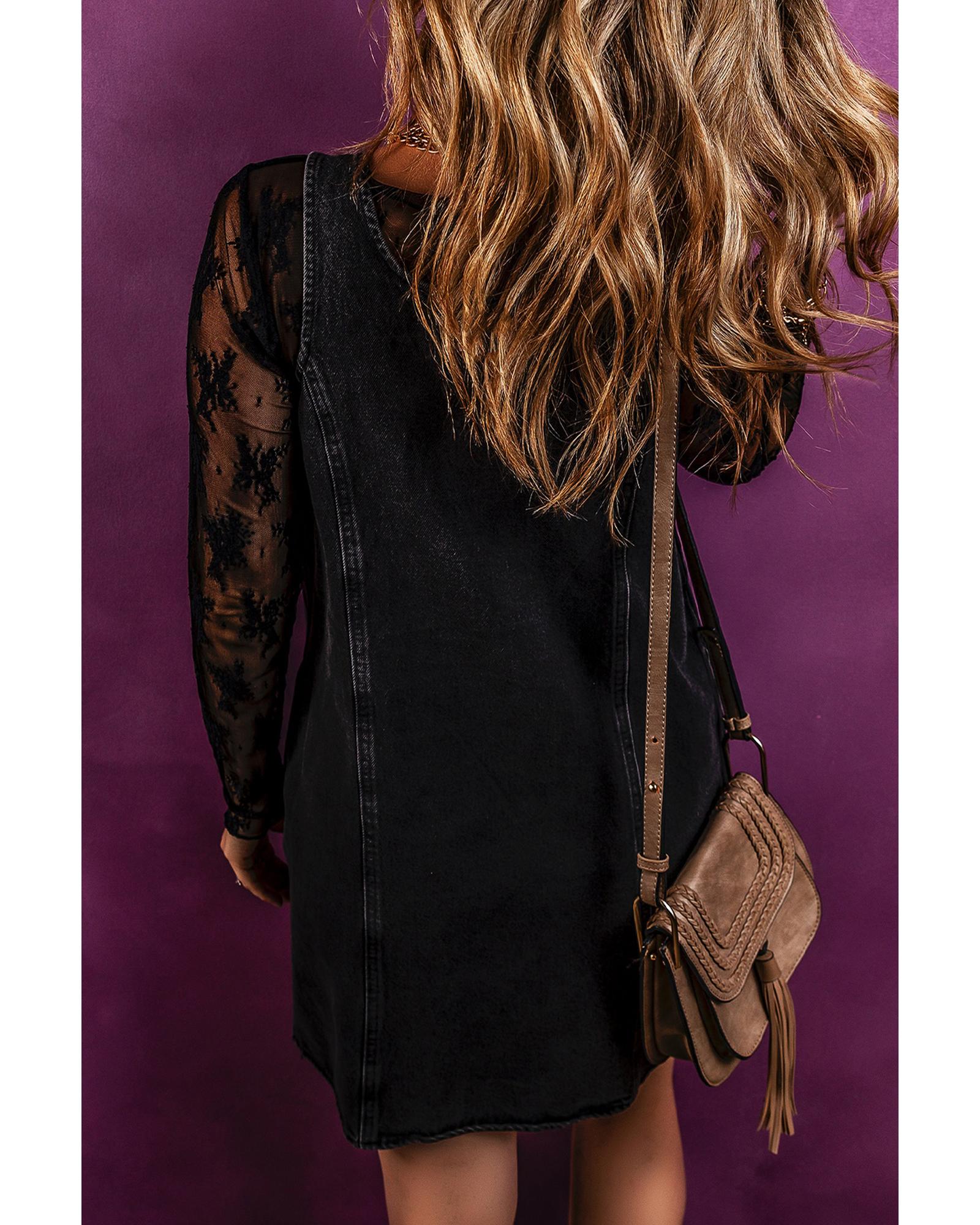 Black Sleeveless Shift Denim Dress - L