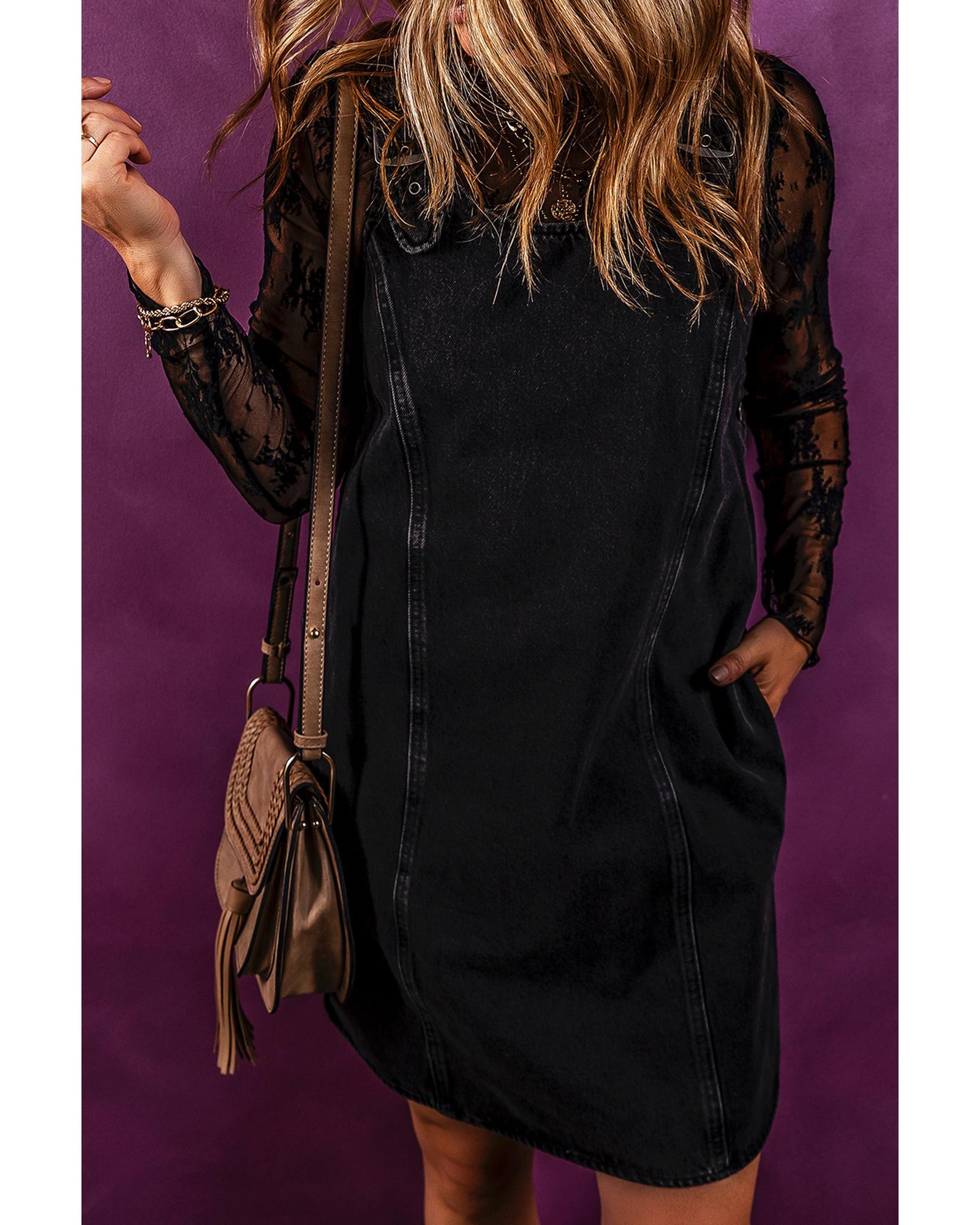 Black Sleeveless Shift Denim Dress - M