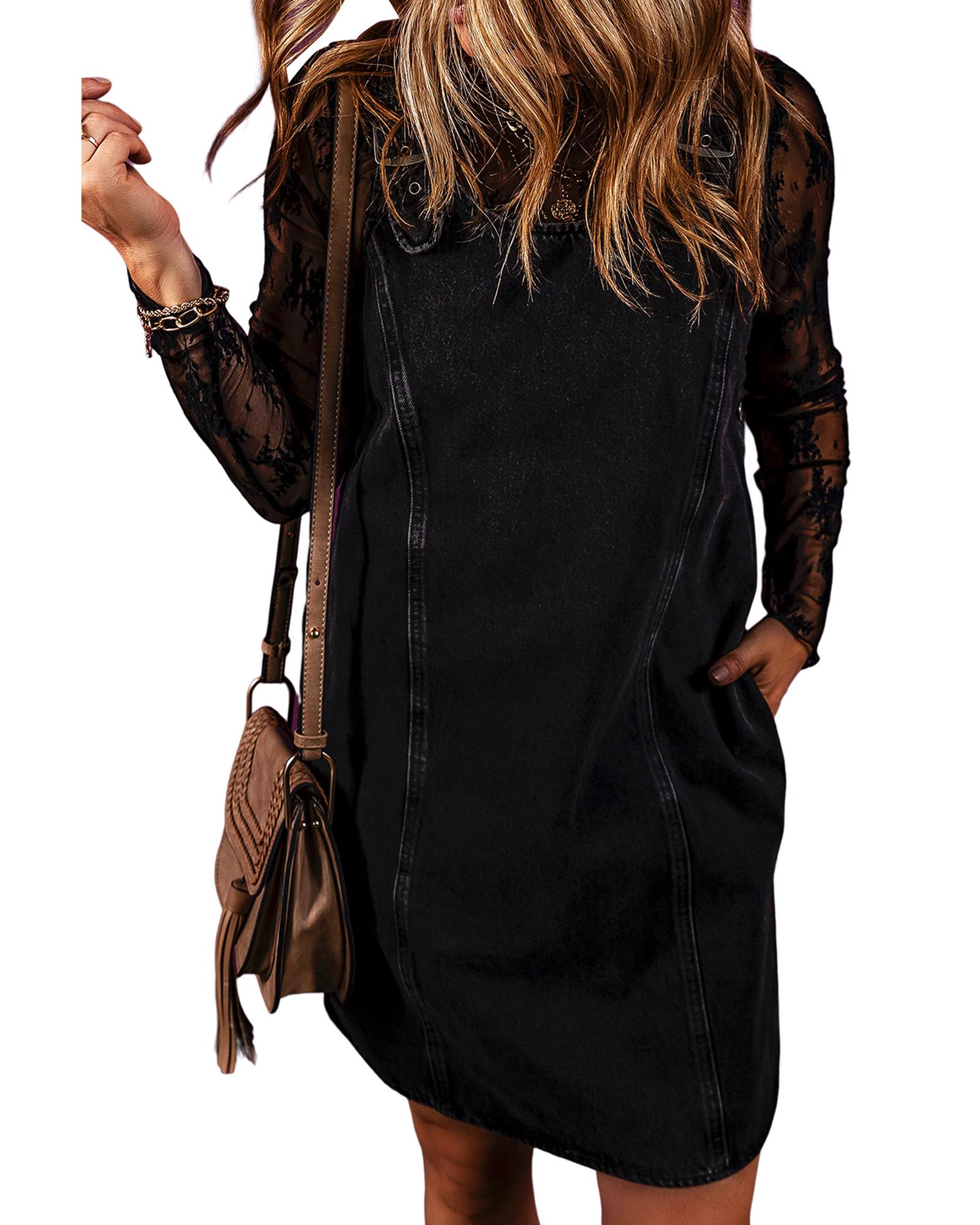 Black Sleeveless Shift Denim Dress - M