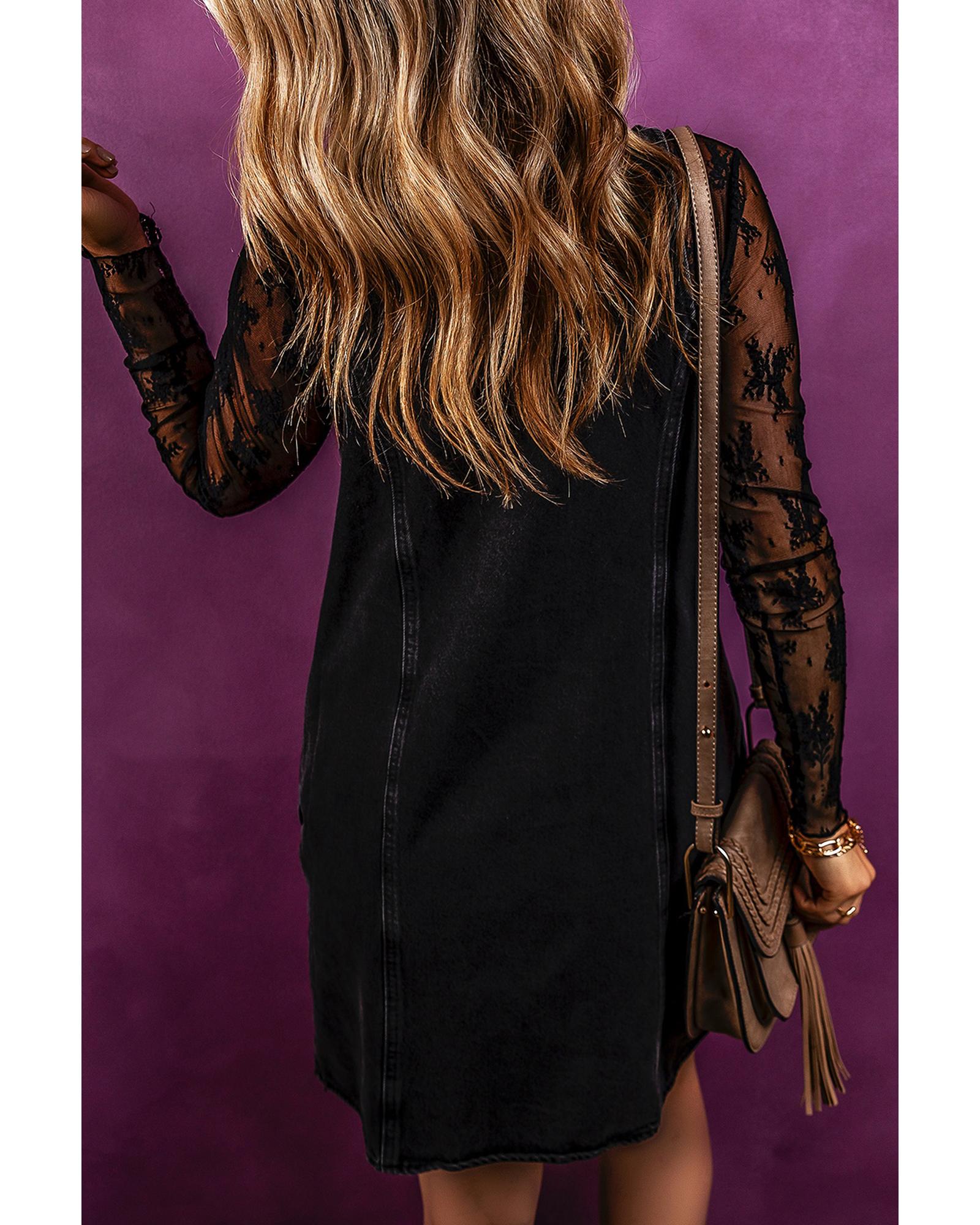 Black Sleeveless Shift Denim Dress - M