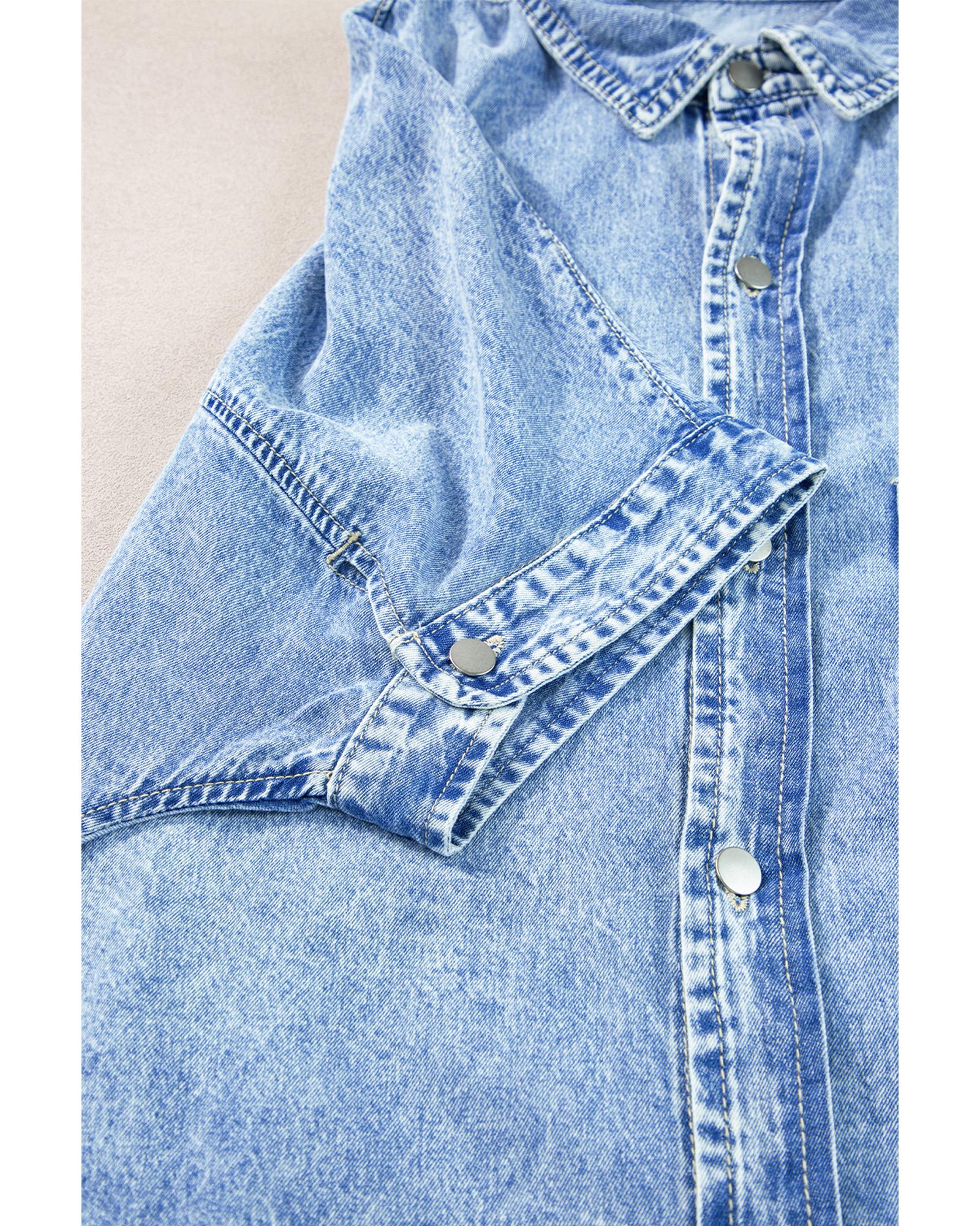 Light Blue Loose Medium Wash Short Sleeve Shirt Chambray Dress - XL