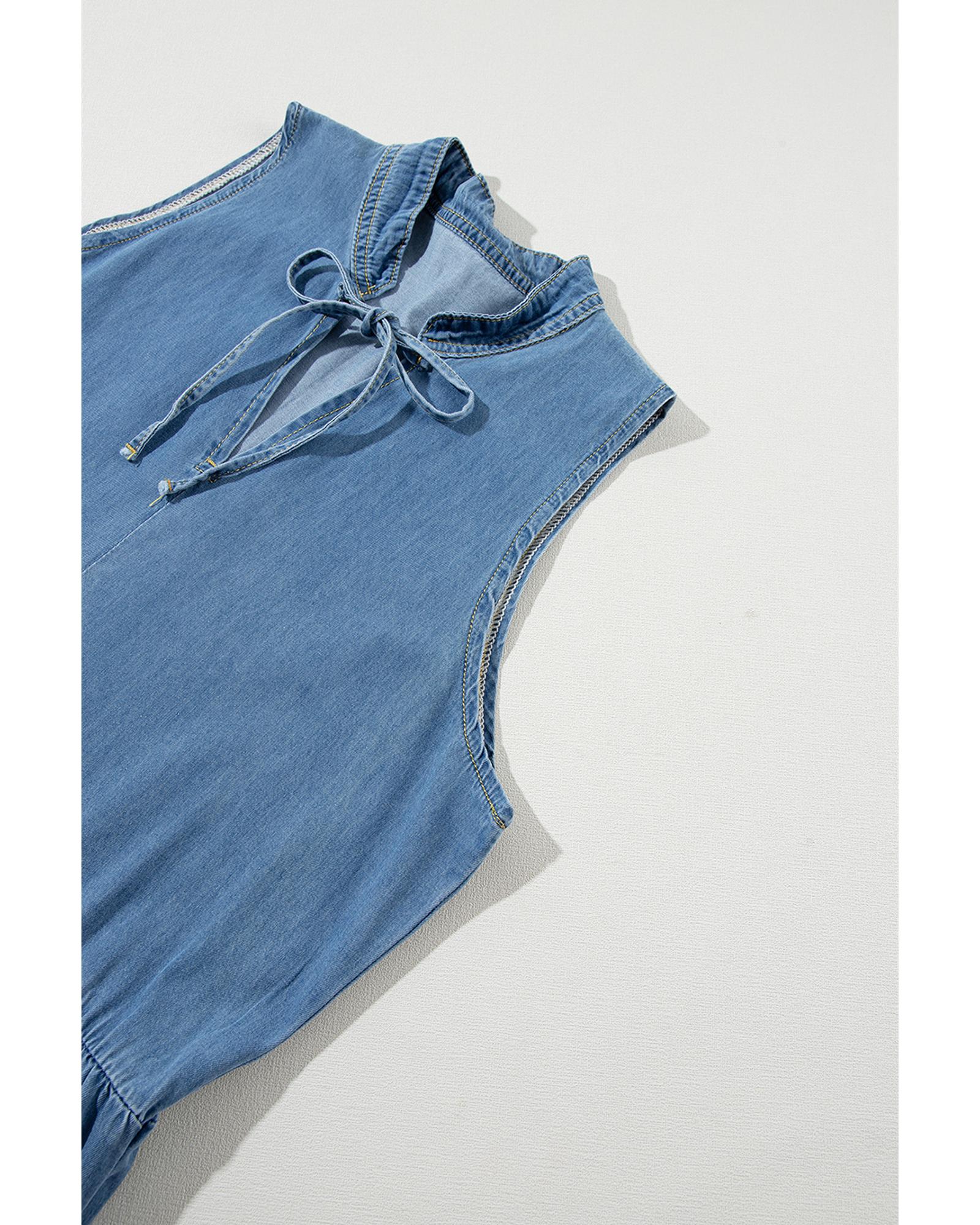 Blue Sleeveless Tiered Chambray Maxi Dress - M