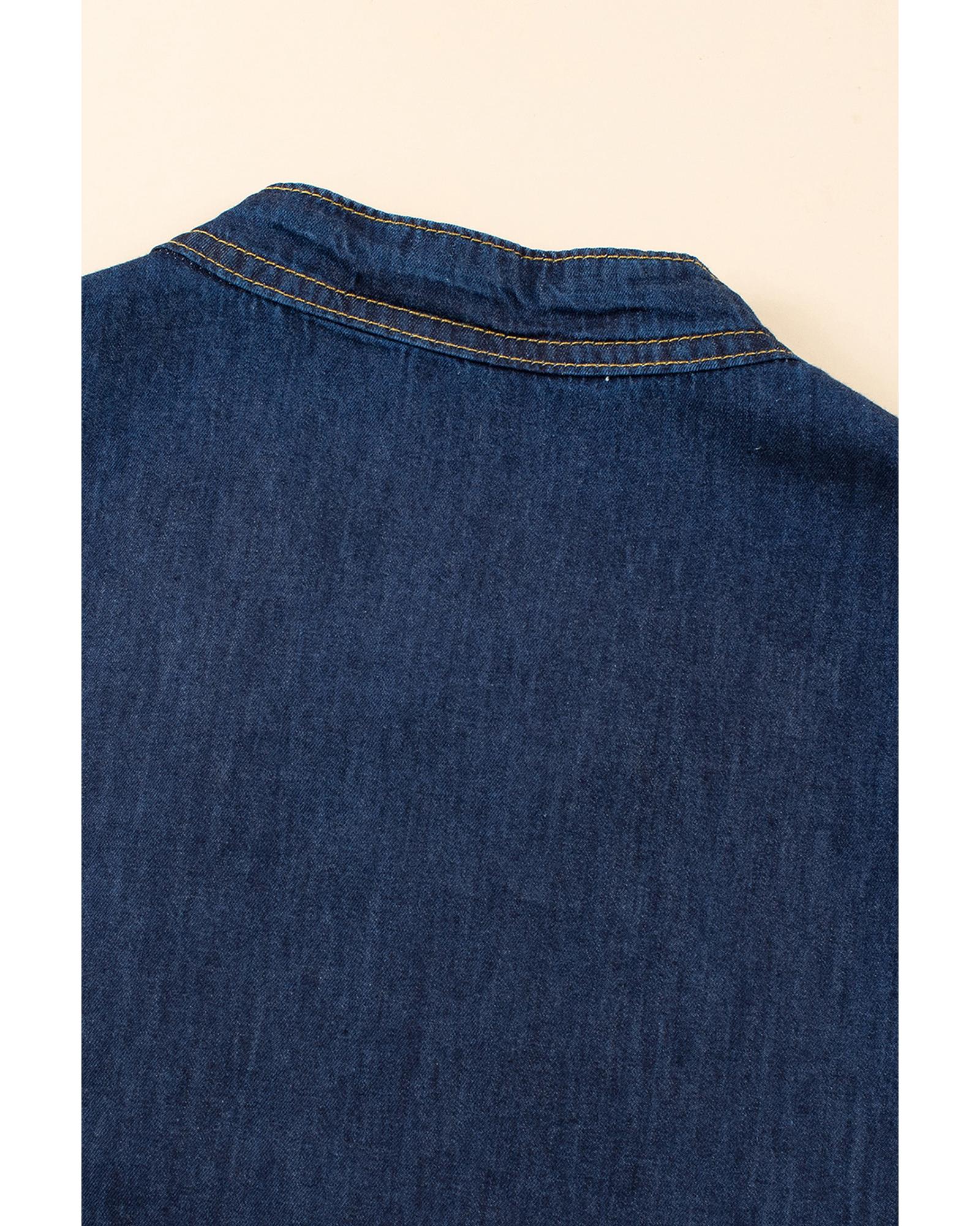 Real Teal Sleeveless Tiered Chambray Maxi Dress - S