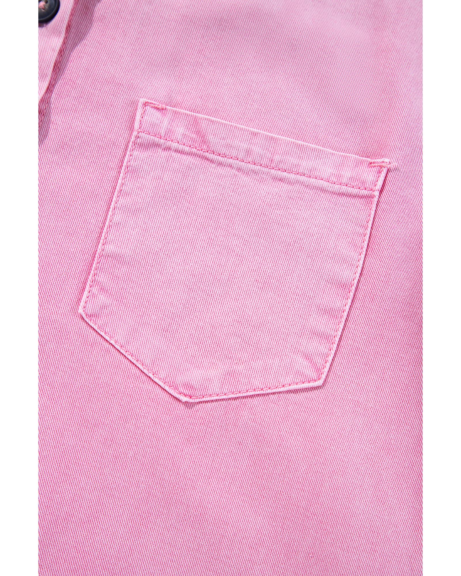 Pink Short Sleeve Double Chest Pocket Denim Shirt Dress - S