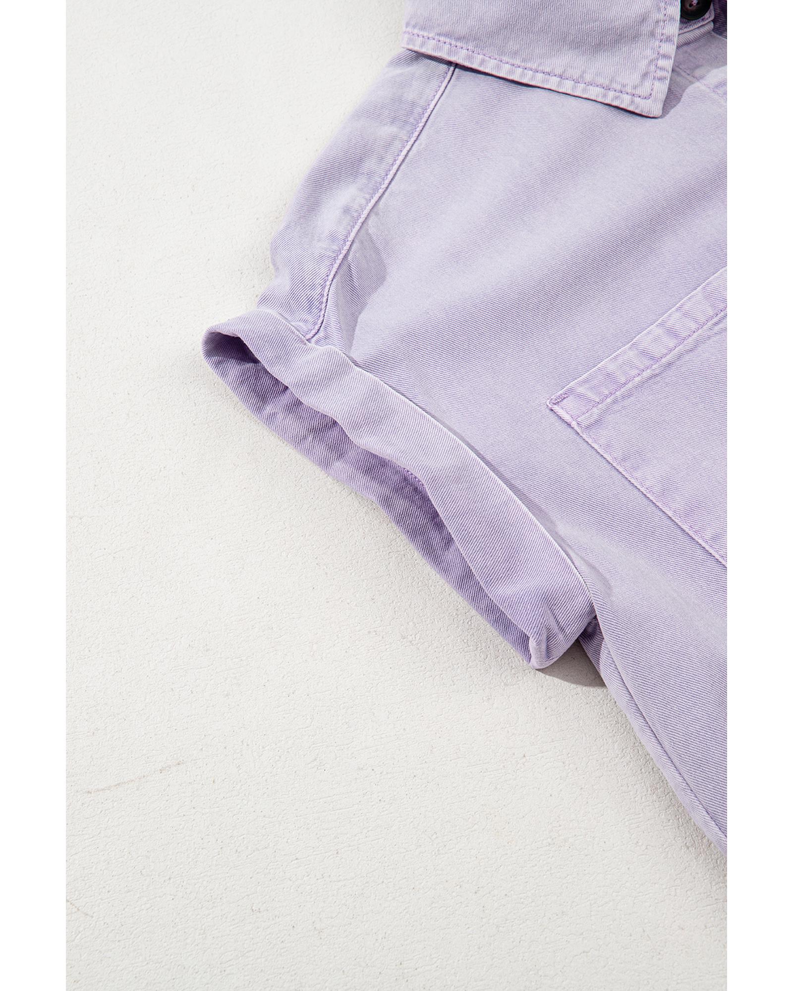 Orchid Petal Short Sleeve Double Chest Pocket Denim Shirt Dress - L