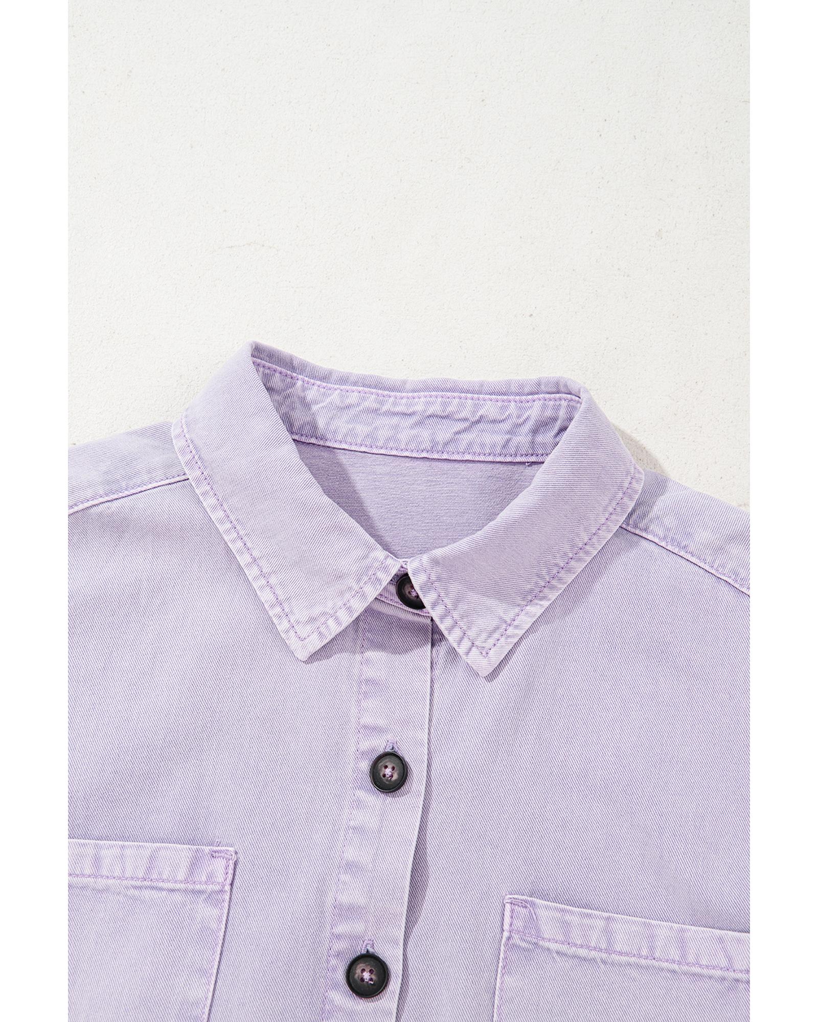 Orchid Petal Short Sleeve Double Chest Pocket Denim Shirt Dress - M